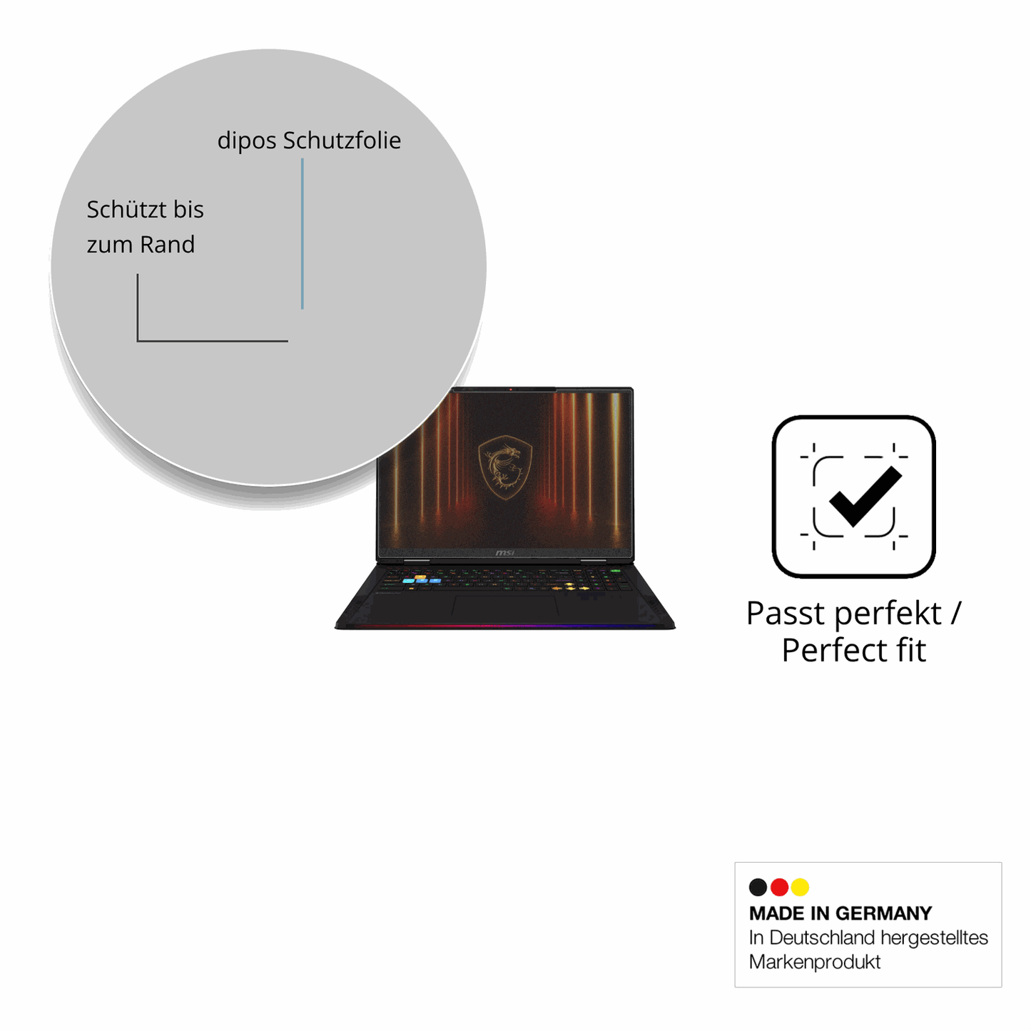 Schutz gegen Kratzer auf dem MSI Vector A18 HX 2025 Glas durch Schlüssel oder Ähnliches