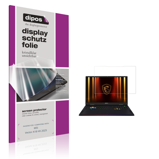 Klare Displayschutzfolie von dipos passend für MSI Vector A18 HX 2025, präziser Zuschnitt und blasenfrei montiert