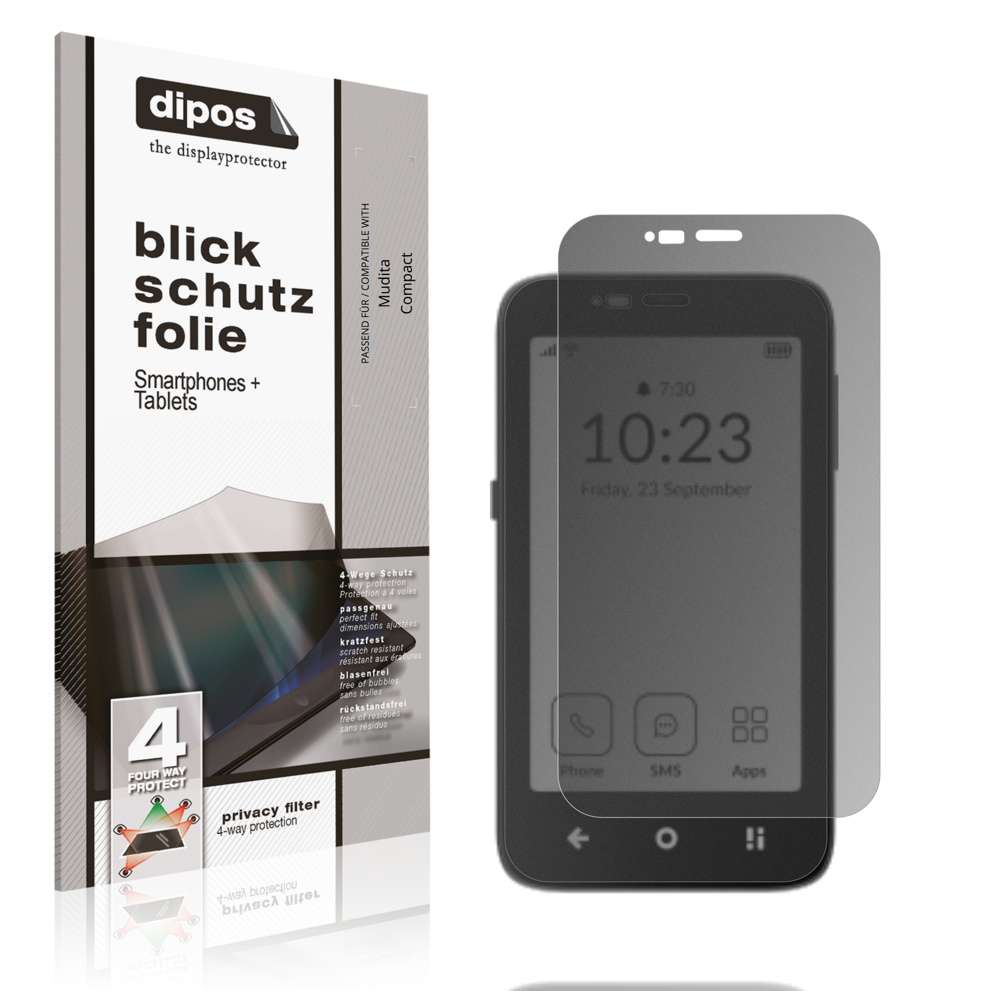 Blickschutzfolie von dipos passend für muditacompact, präziser Zuschnitt und blasenfrei montiert