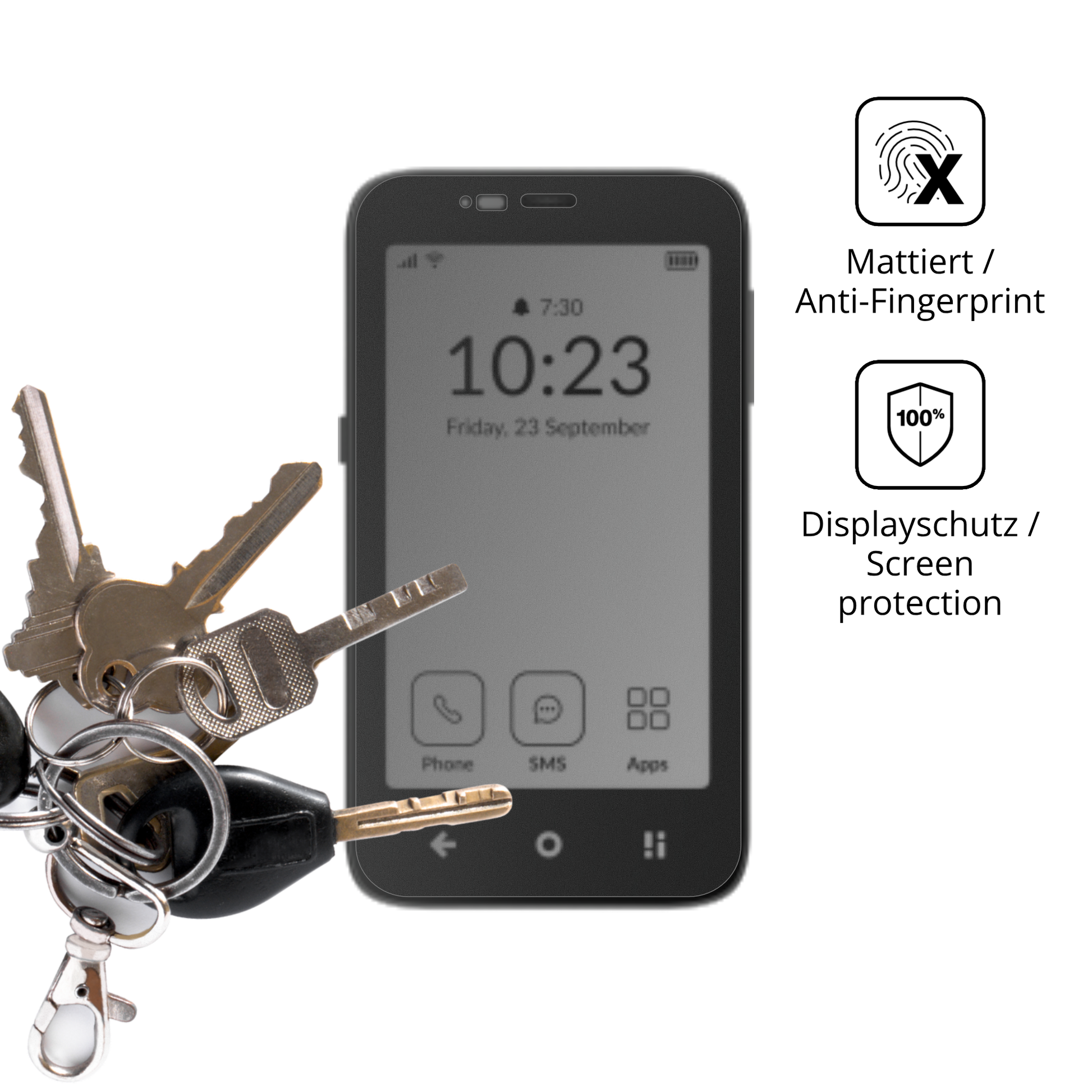 dipos Displayschutz für muditacompact, mattierte Oberfläche, Blickschutzfilter und perfekter Passform