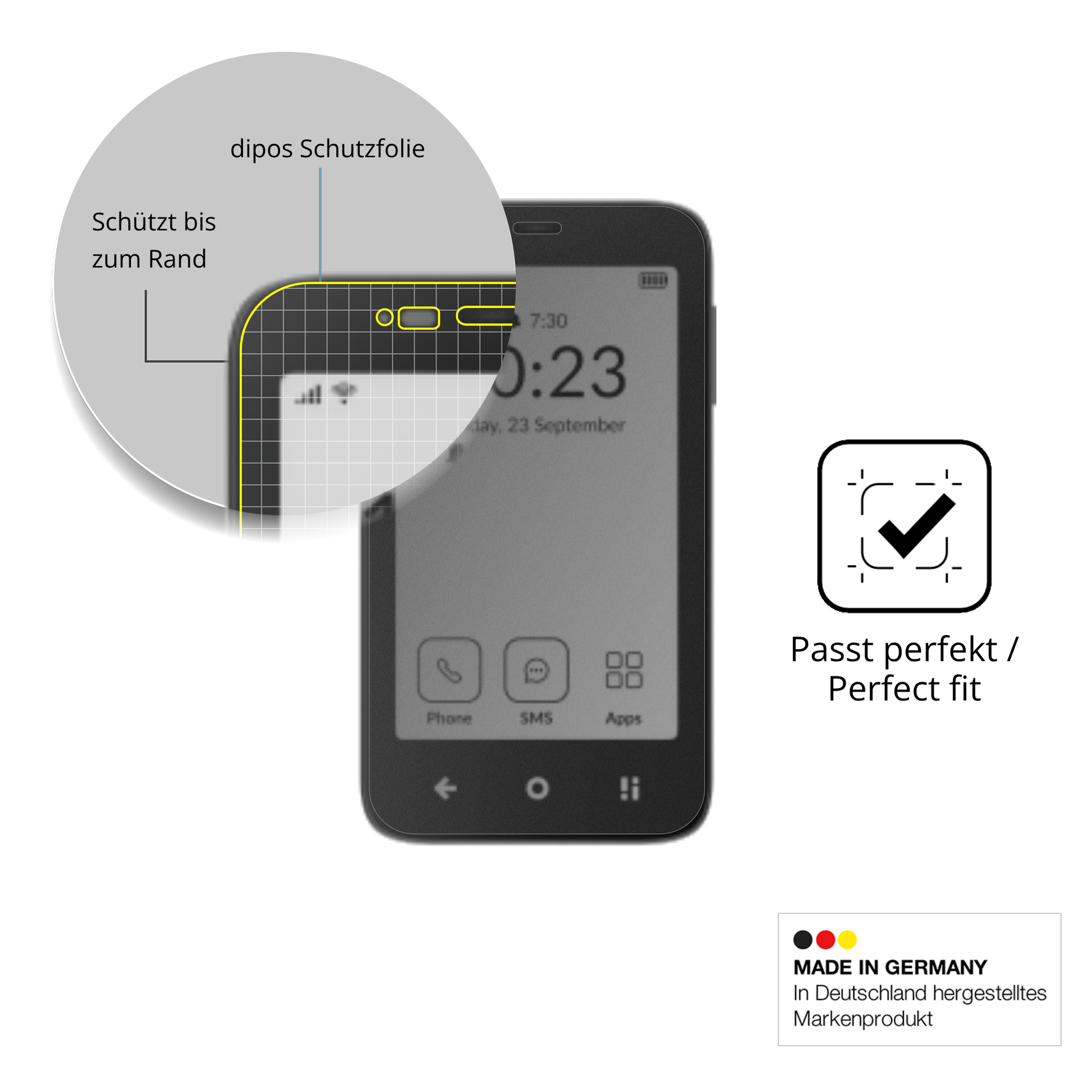 Schutz gegen Kratzer auf dem muditacompact Glas durch Schlüssel oder Ähnliches