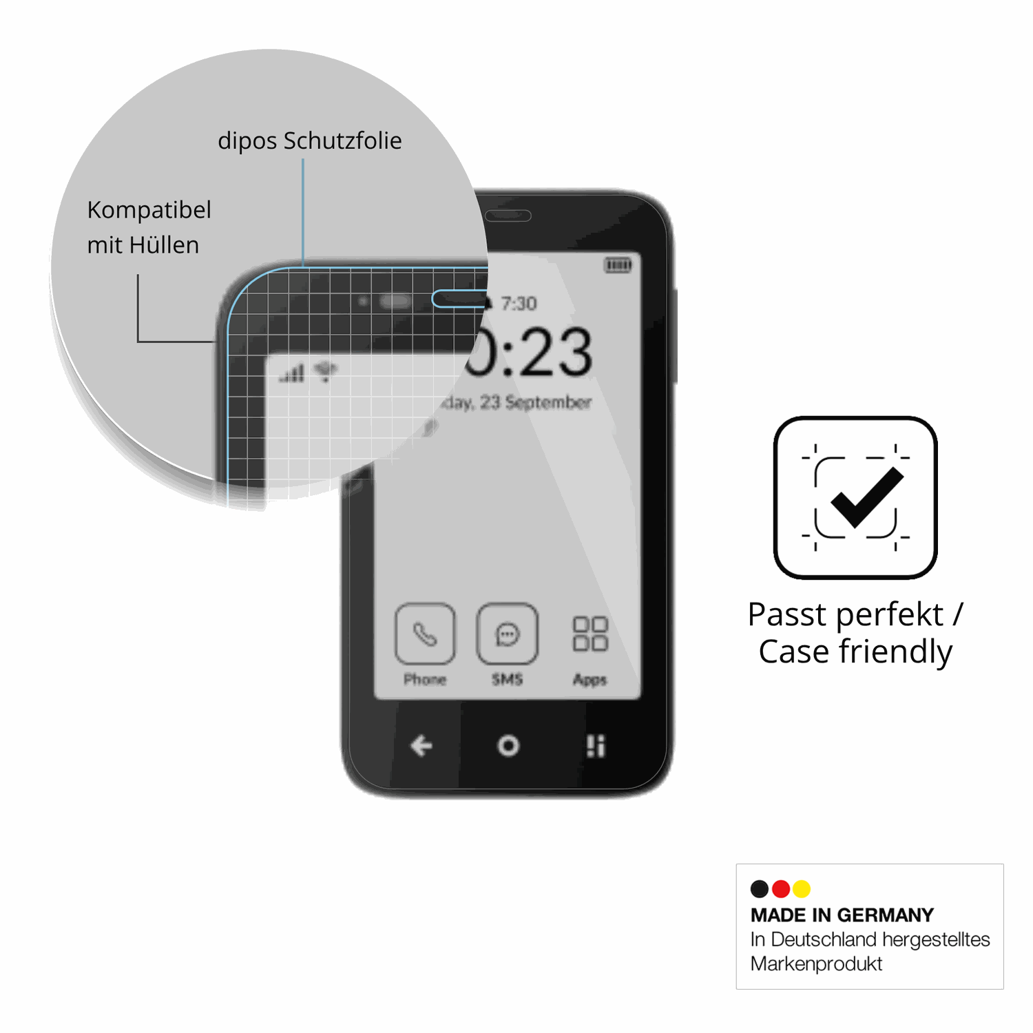 Schutzfolie mit optimaler Passform, zur Verwendung mit Hüllen geeignet