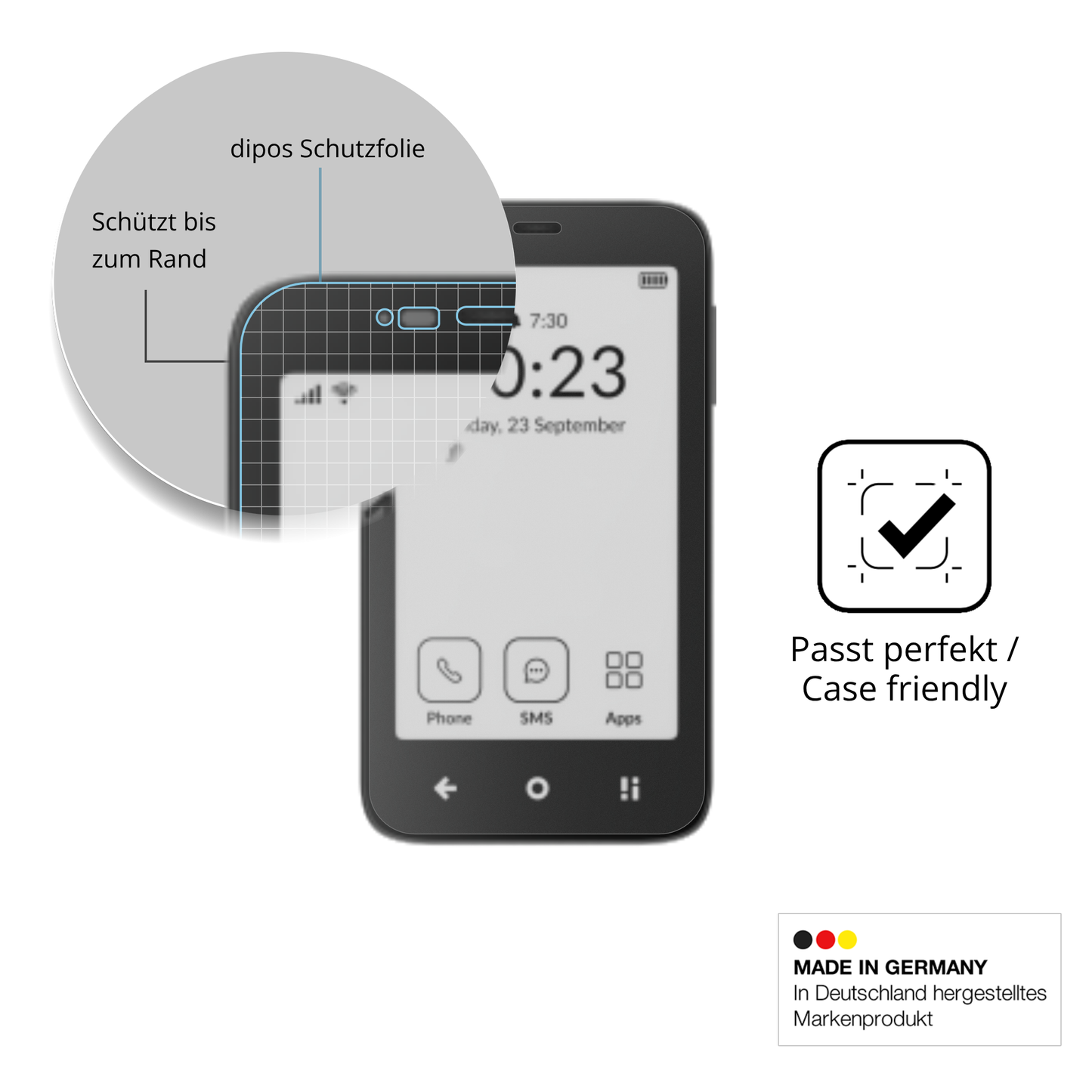 Schutzglasfolie mit optimaler Passform, zur Verwendung mit Hüllen geeignet