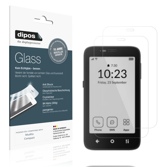 Klare Displayschutzfolie von dipos passend für muditacompact, 9H kratzfest und blasenfrei montiert