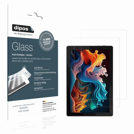 Klare Displayschutzfolie von dipos passend für MUISOO A10 10 Zoll, 9H kratzfest und blasenfrei montiert