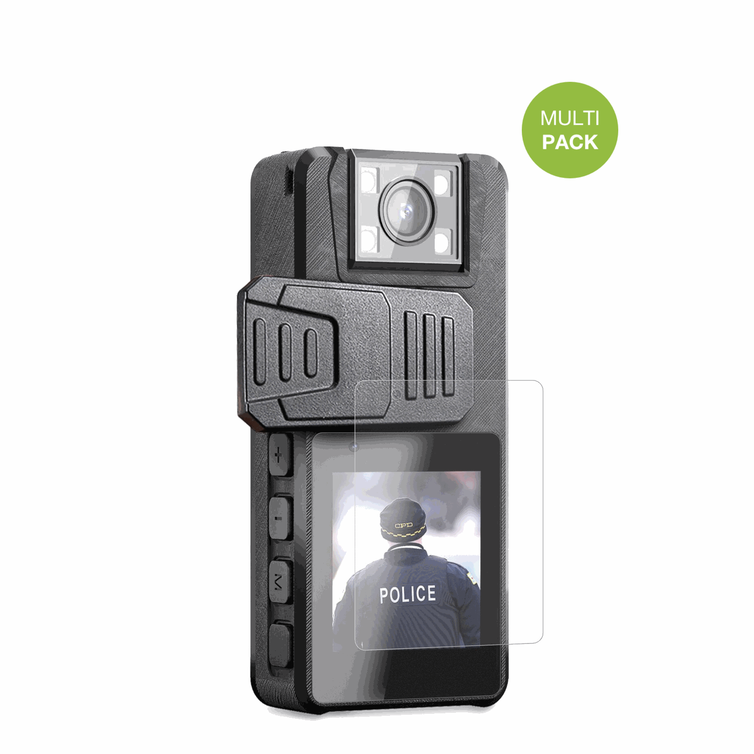 NastopeeBodycam mit aufgebrachter dipos Displayschutzfolie, die lästige Fingerabdrücke minimiert