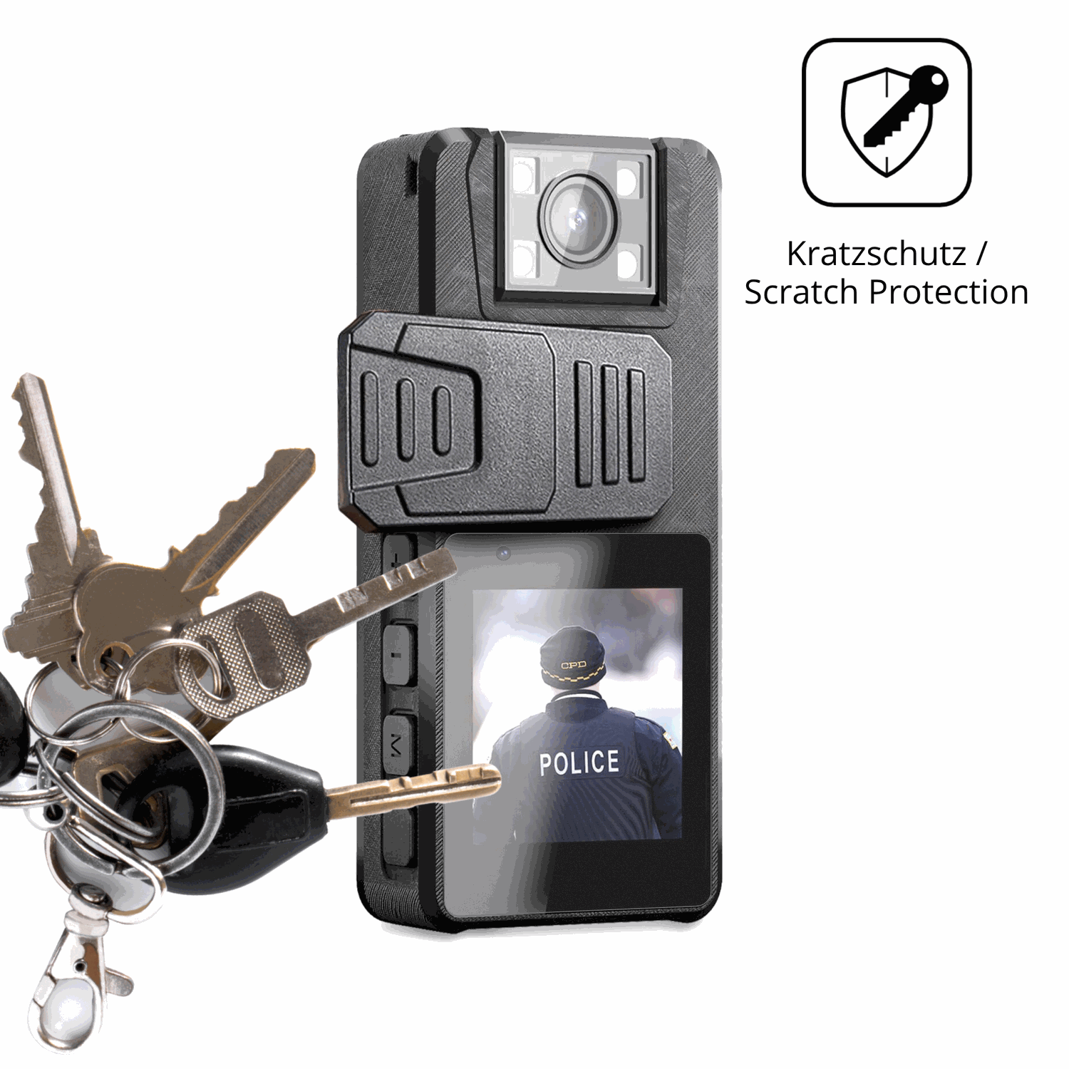 Schutz gegen Kratzer auf dem Nastopee Bodycam Glas durch Schlüssel oder Ähnliches
