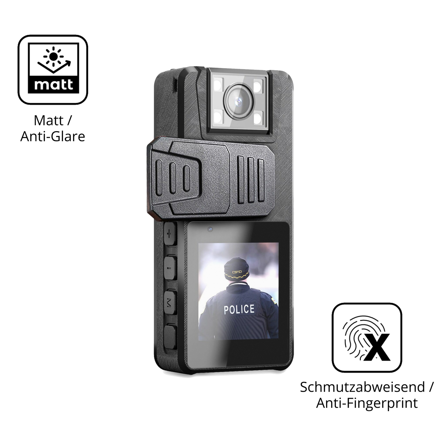 Dünne und entspiegelnde Folie passend zugeschnitten für Nastopee Bodycam