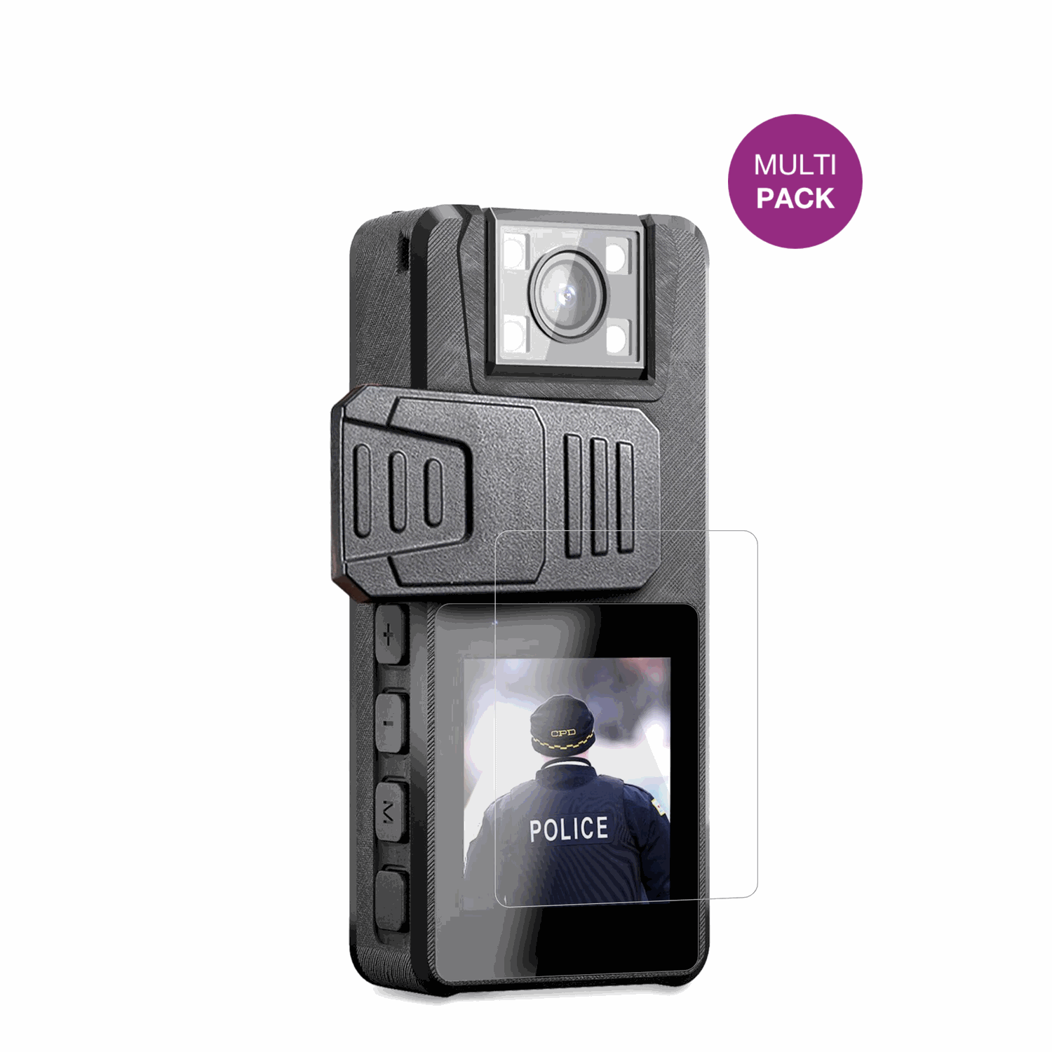 NastopeeBodycam mit aufgebrachter dipos Displayschutzfolie, glasklare Darstellung ohne Einschränkungen