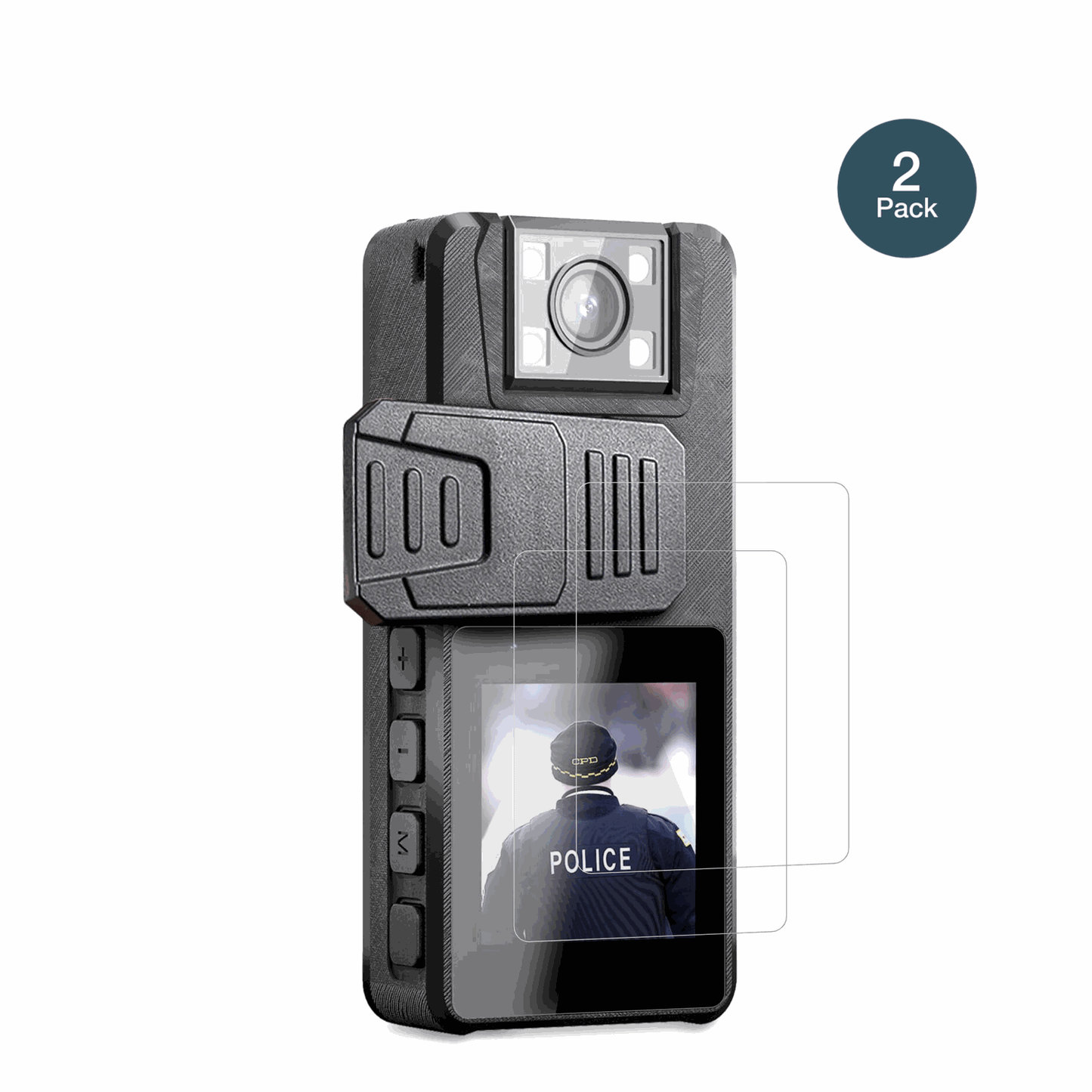 NastopeeBodycam mit aufgebrachter dipos Flex Schutzfolie, glasklare Darstellung ohne Einschränkungen