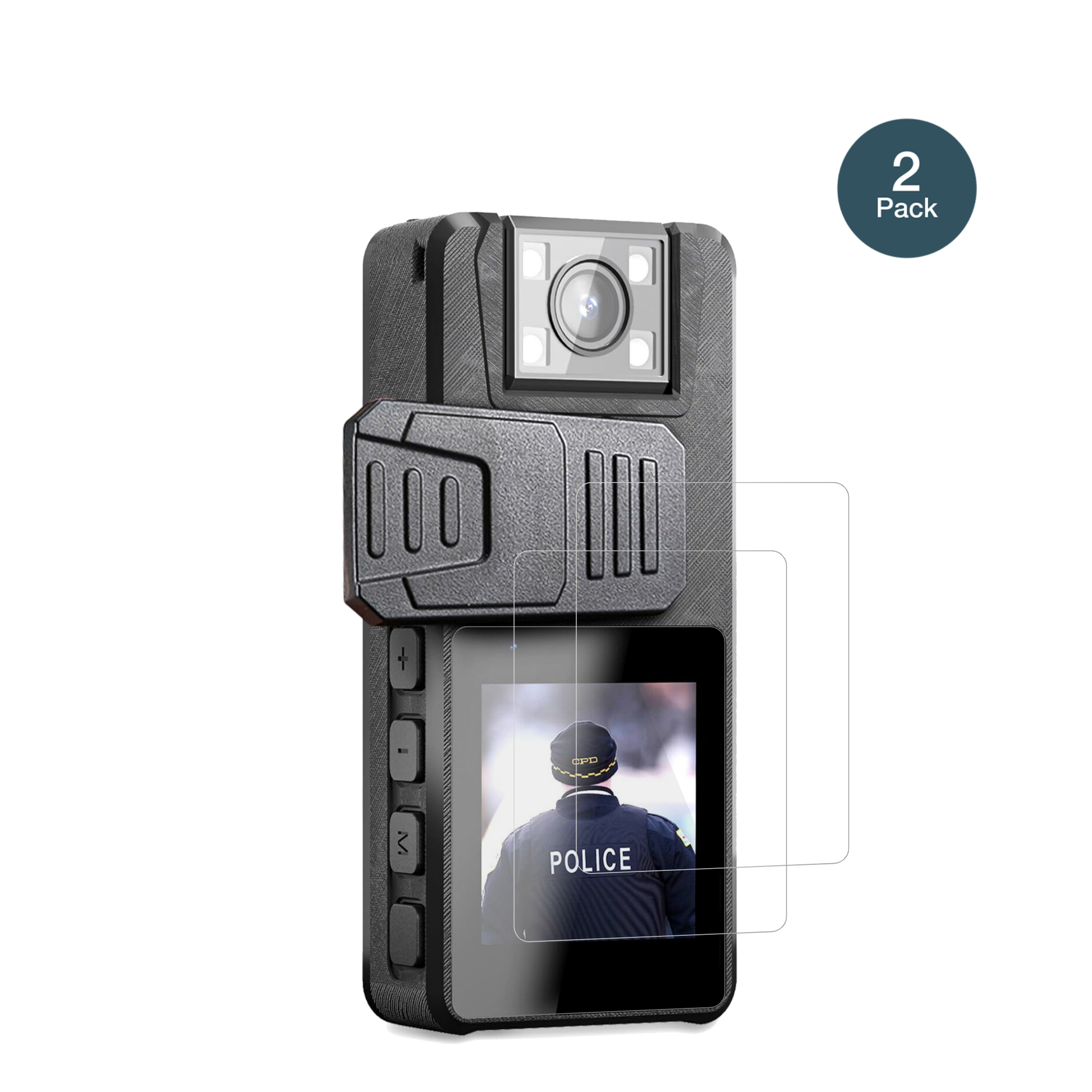 NastopeeBodycam mit aufgebrachter dipos Flex Schutzfolie, glasklare Darstellung ohne Einschränkungen