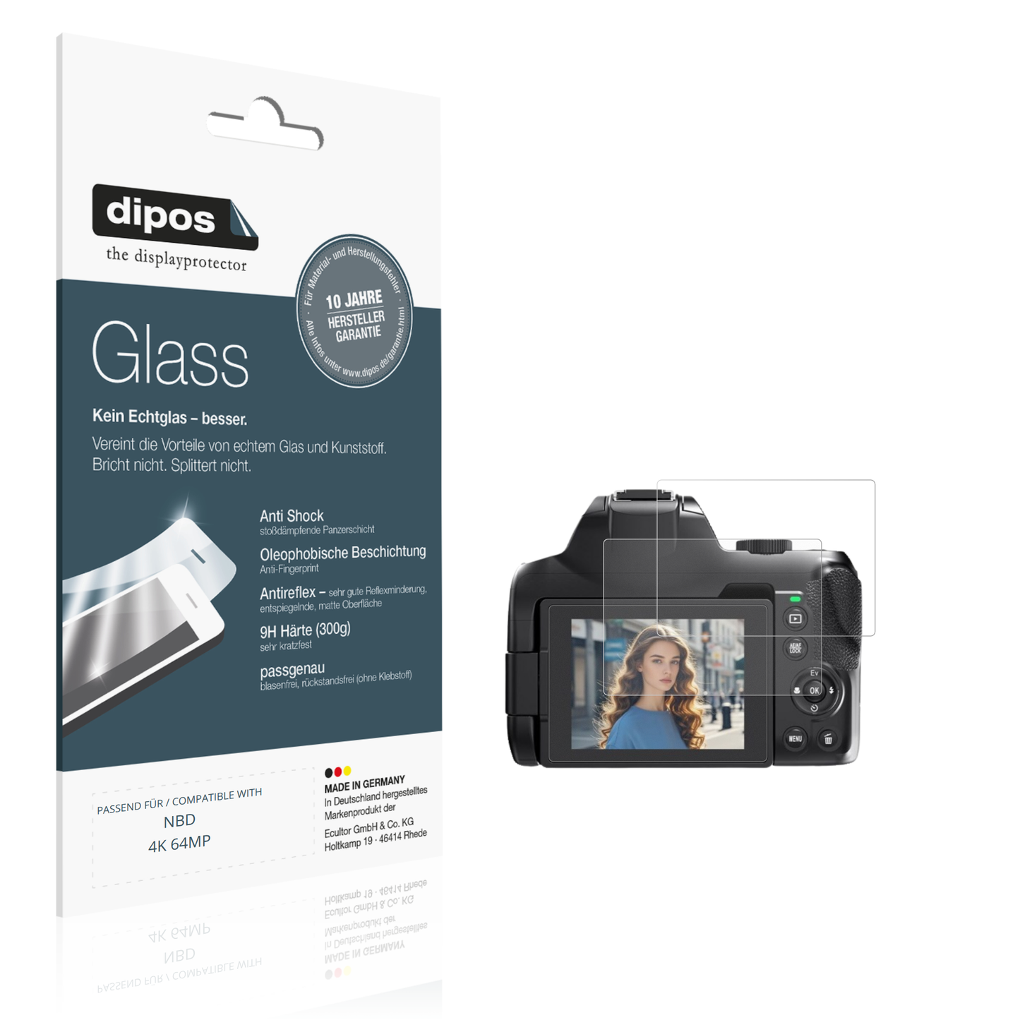 Matte Displayschutzfolie von dipos passend für NBD 4K 64MP, 9H kratzfest und blasenfrei montiert