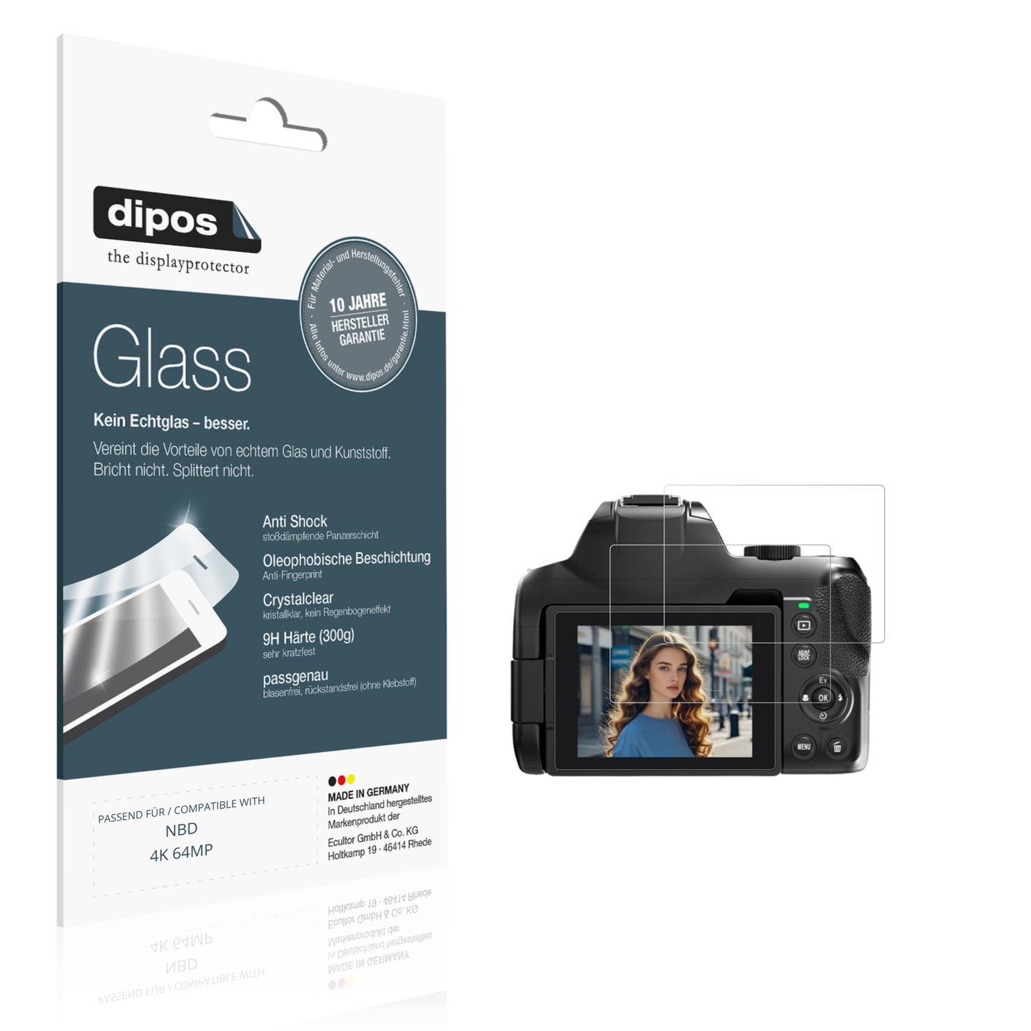 Klare Displayschutzfolie von dipos passend für NBD 4K 64MP, 9H kratzfest und blasenfrei montiert