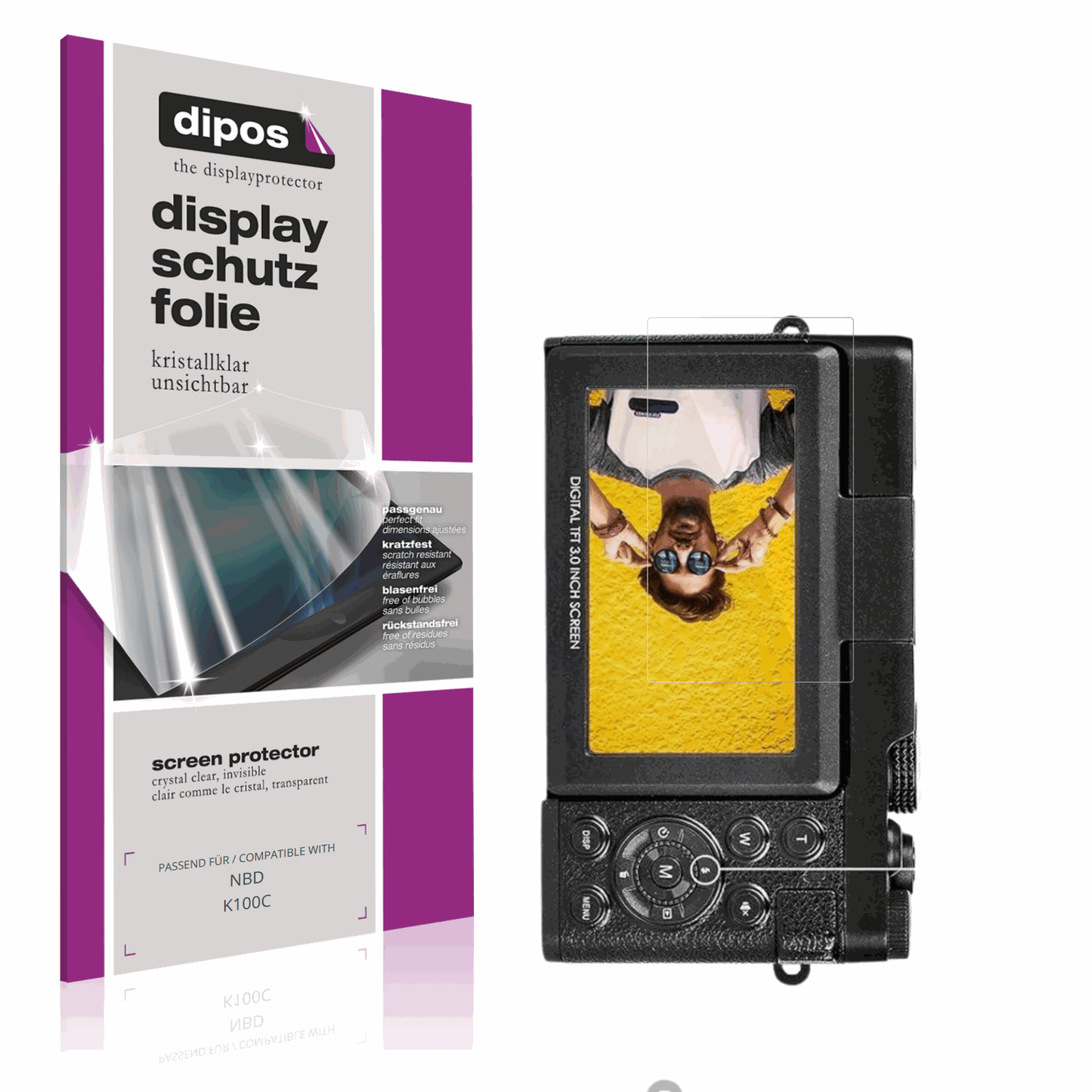 Klare Displayschutzfolie von dipos passend für NBD K100C, präziser Zuschnitt und blasenfrei montiert