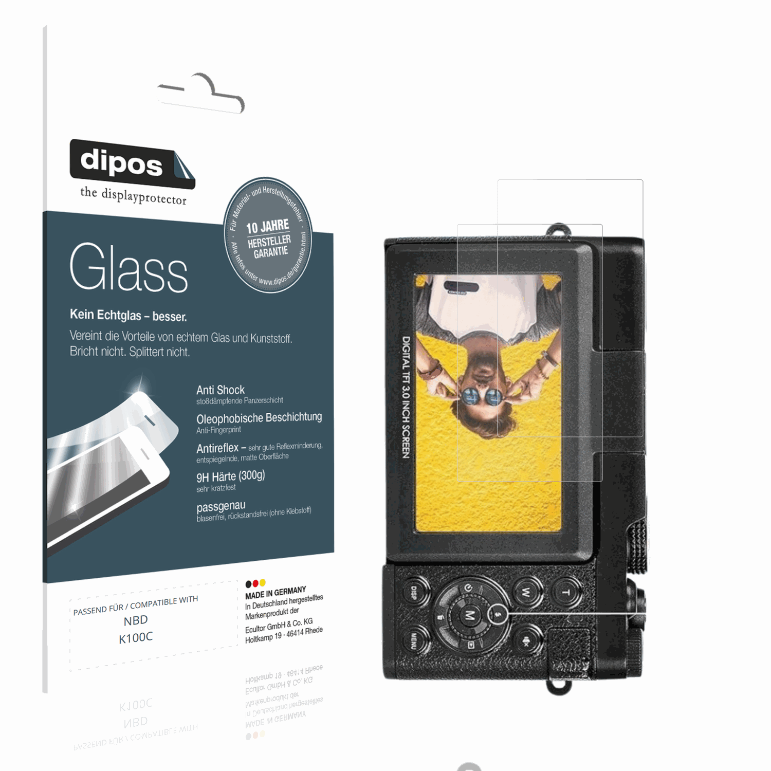 Matte Displayschutzfolie von dipos passend für NBD K100C, 9H kratzfest und blasenfrei montiert