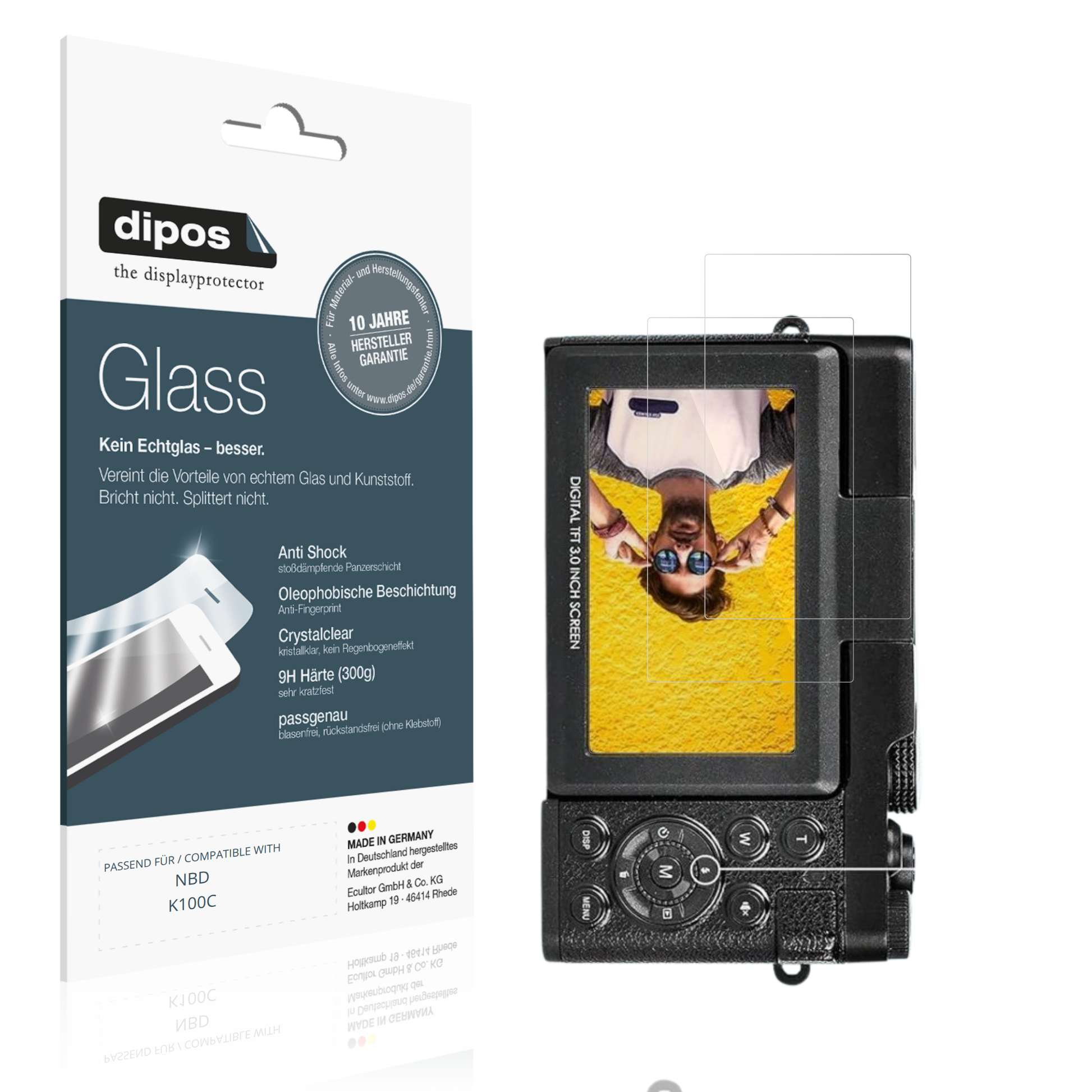 Klare Displayschutzfolie von dipos passend für NBD K100C, 9H kratzfest und blasenfrei montiert
