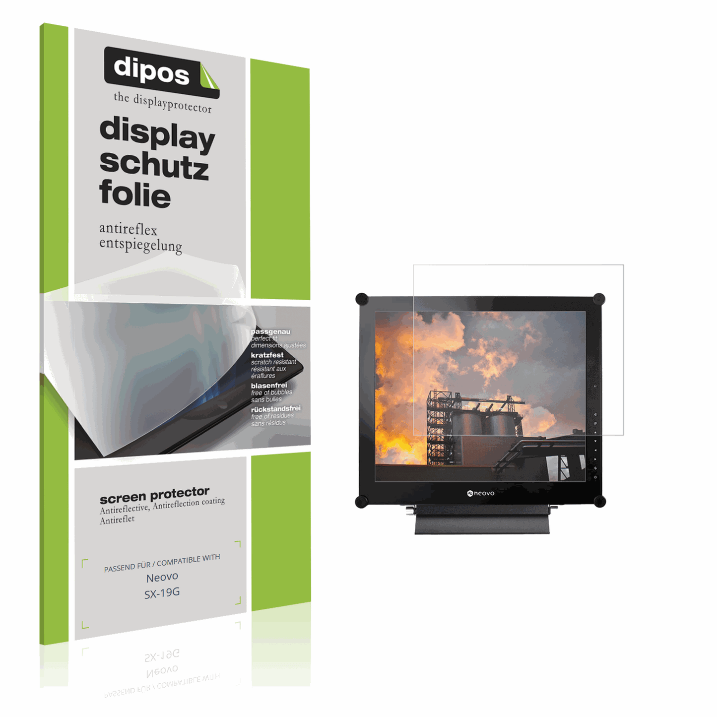 Matte Displayschutzfolie von dipos passend für Neovo SX-19G, präziser Zuschnitt und blasenfrei montiert