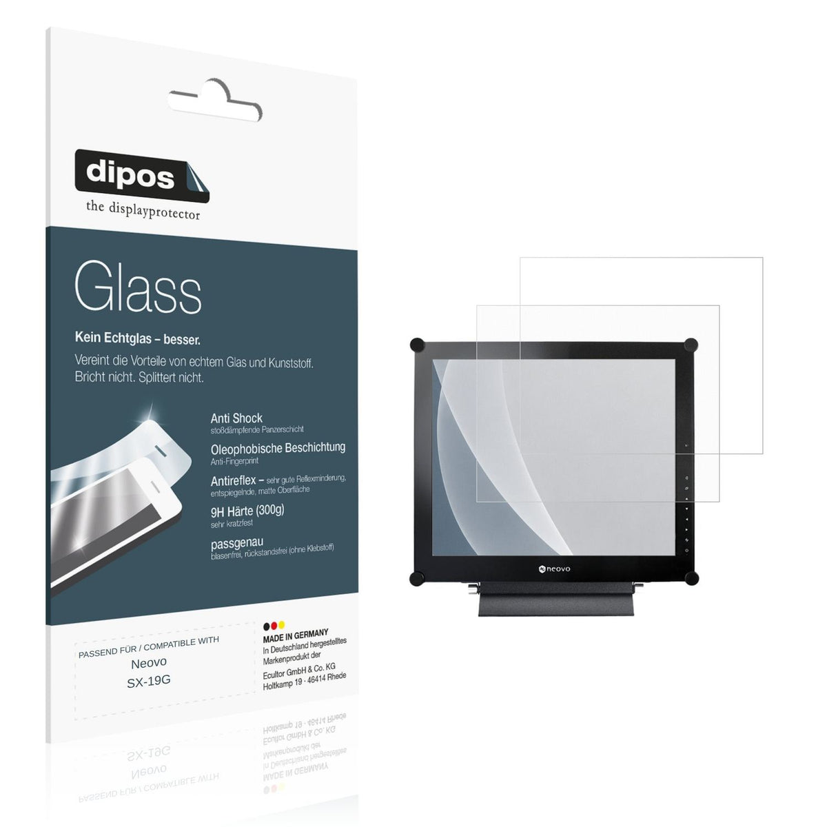 Matte Displayschutzfolie von dipos passend für Neovo SX-19G, 9H kratzfest und blasenfrei montiert