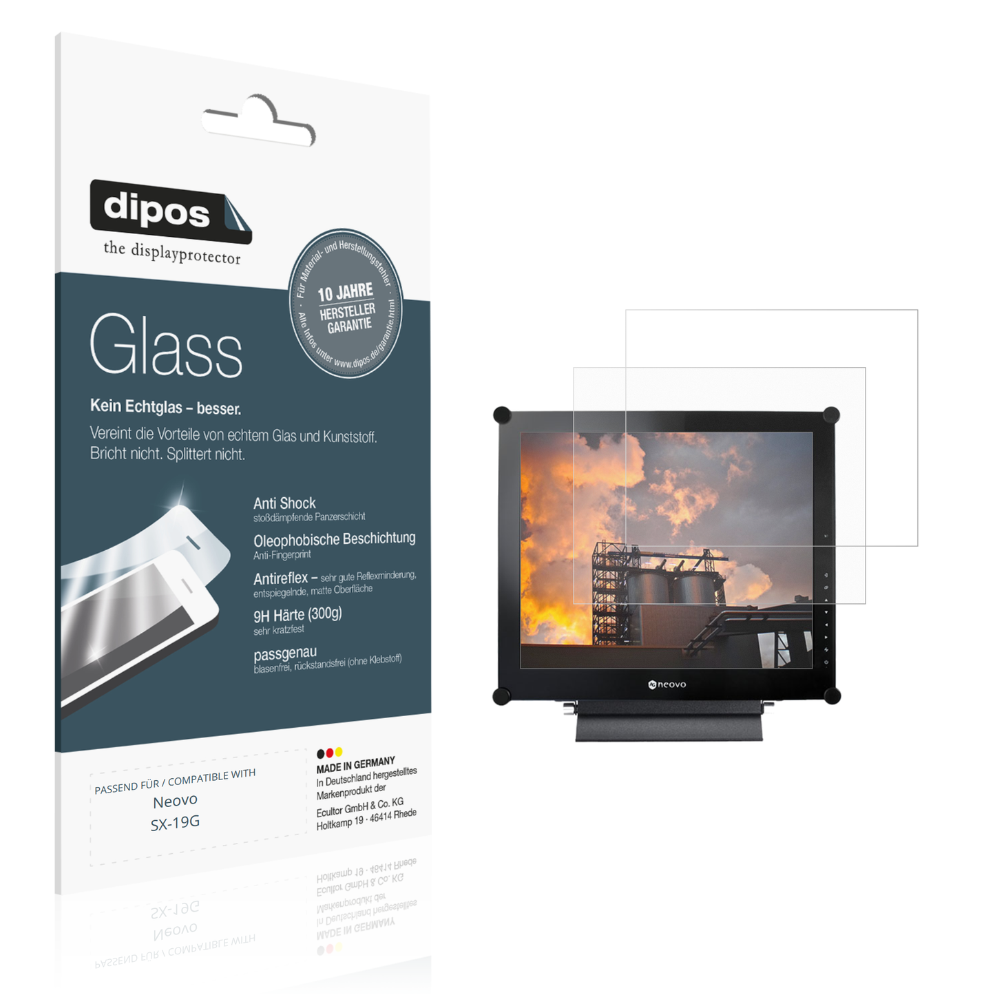 Matte Displayschutzfolie von dipos passend für Neovo SX-19G, 9H kratzfest und blasenfrei montiert