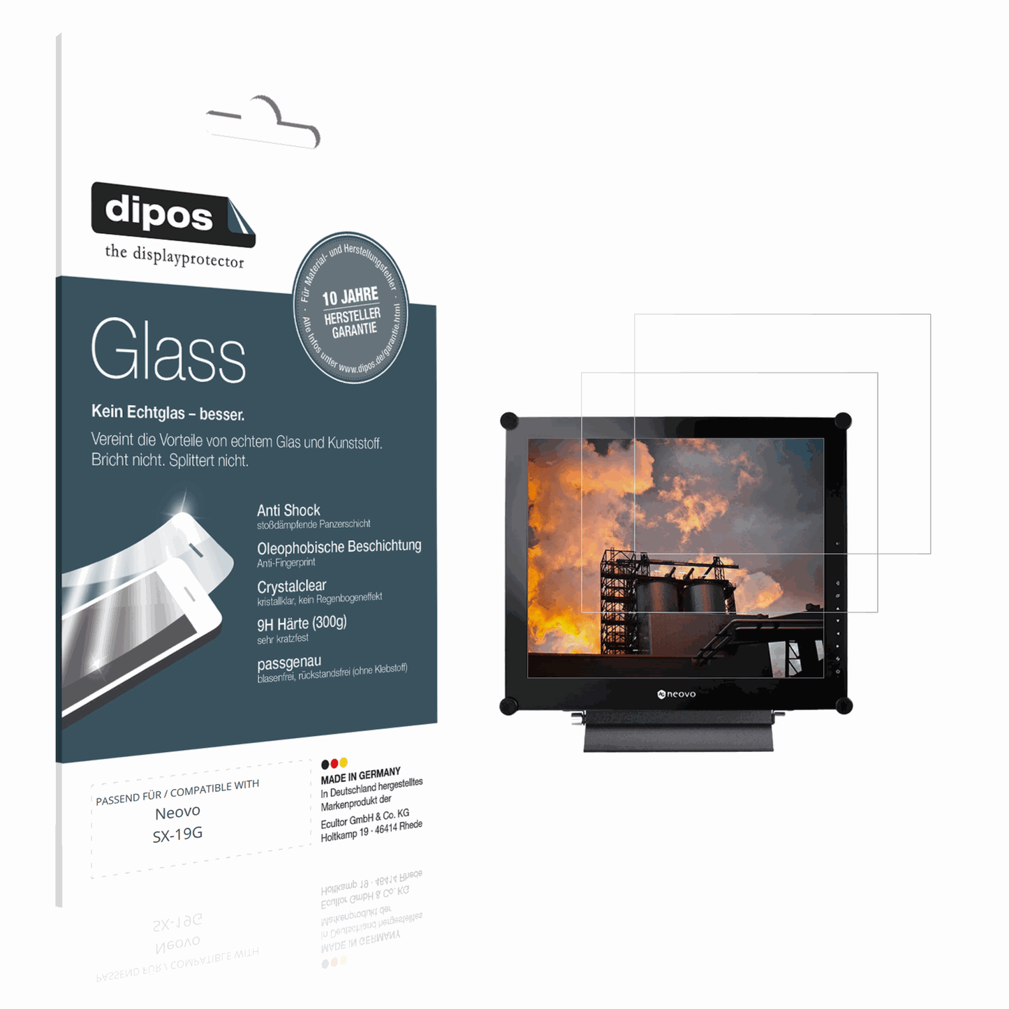 Klare Displayschutzfolie von dipos passend für Neovo SX-19G, 9H kratzfest und blasenfrei montiert