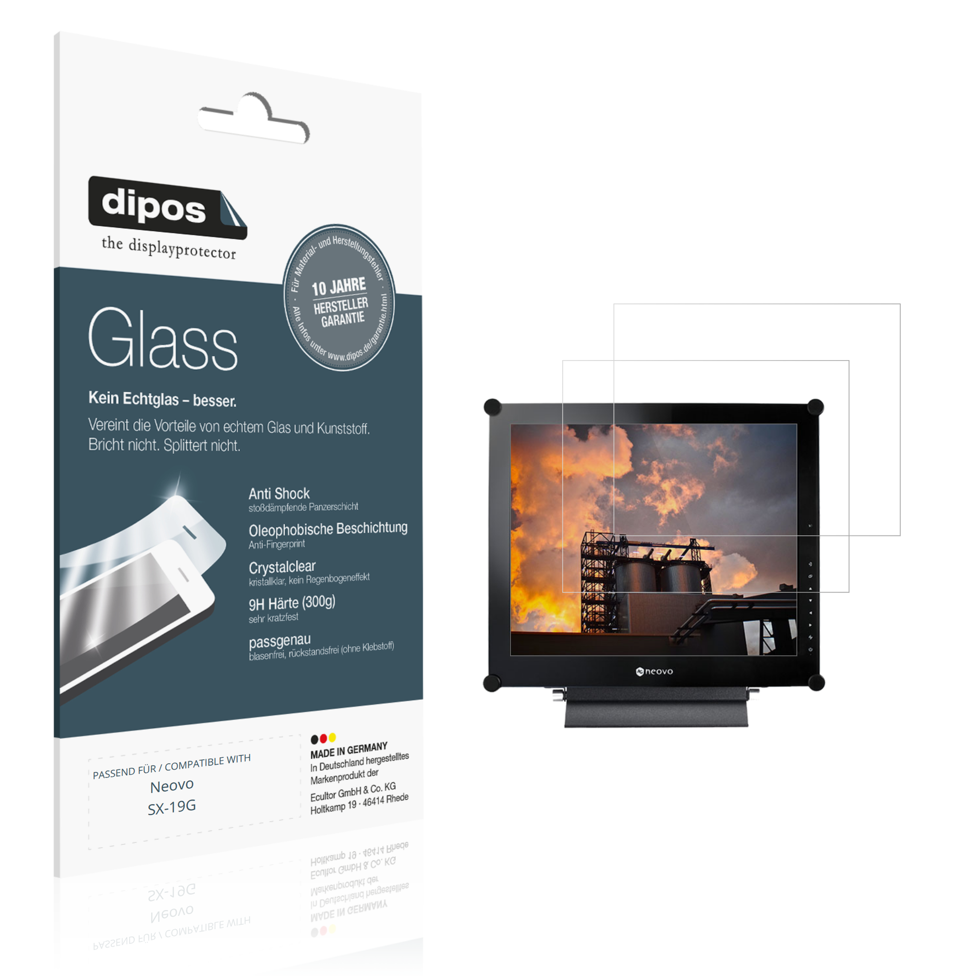 Klare Displayschutzfolie von dipos passend für Neovo SX-19G, 9H kratzfest und blasenfrei montiert