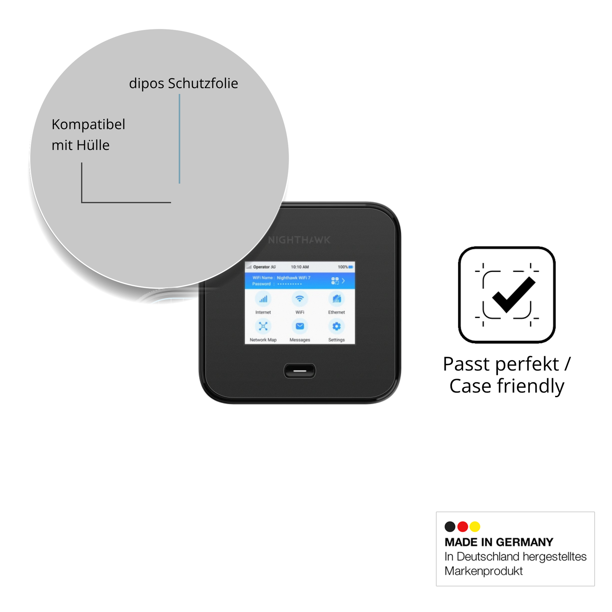 Schutzfolie mit optimaler Passform, zur Verwendung mit Hüllen geeignet