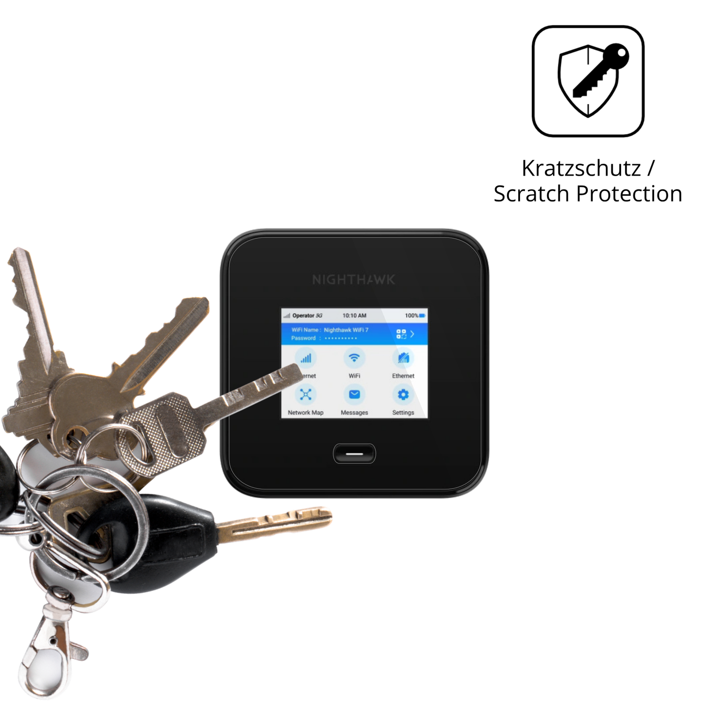 Schutz gegen Kratzer auf dem Netgear Nighthawk M7 Pro Glas durch Schlüssel oder Ähnliches
