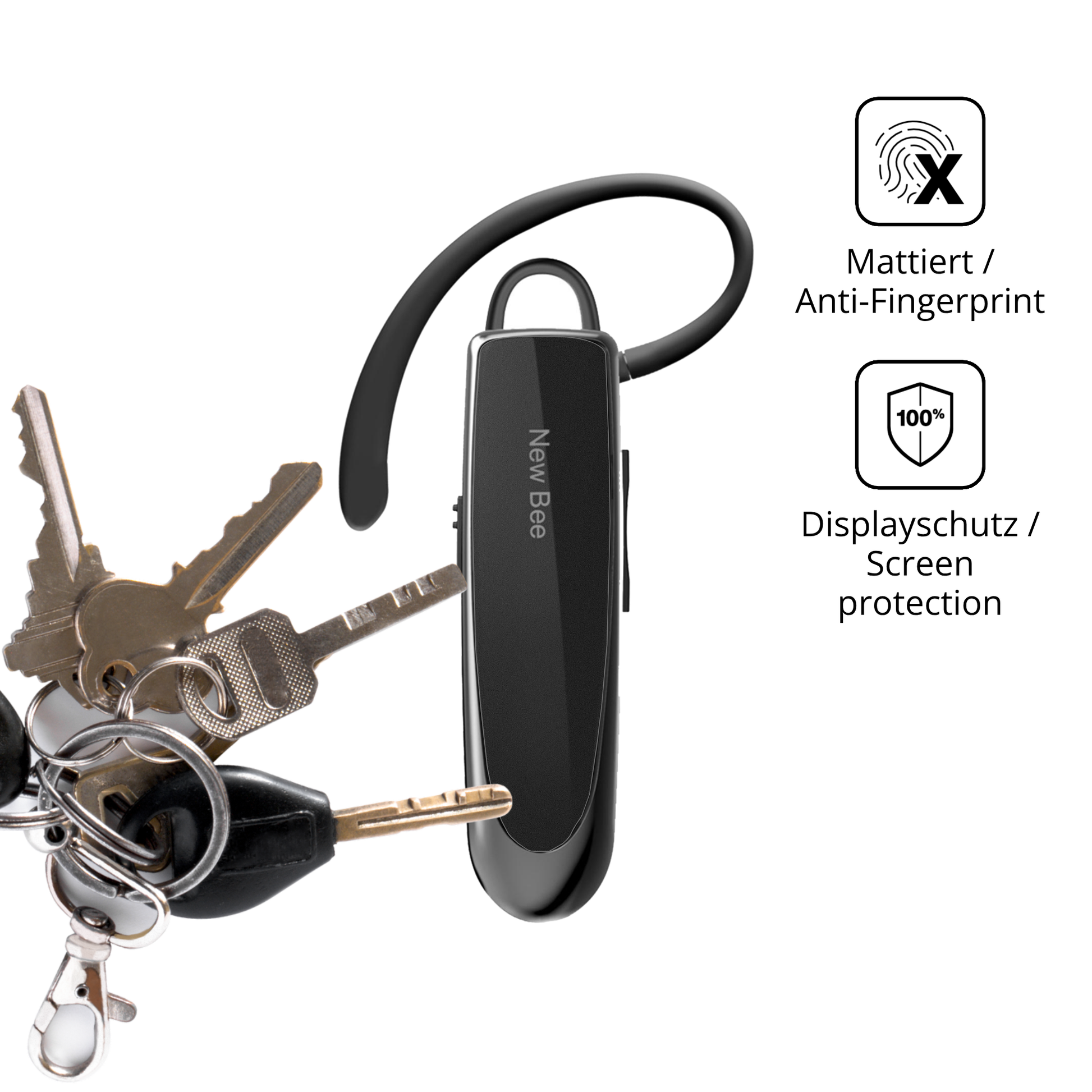 dipos Displayschutz für New Bee Bluetooth Headset, mattierte Oberfläche, Blickschutzfilter und perfekter Passform