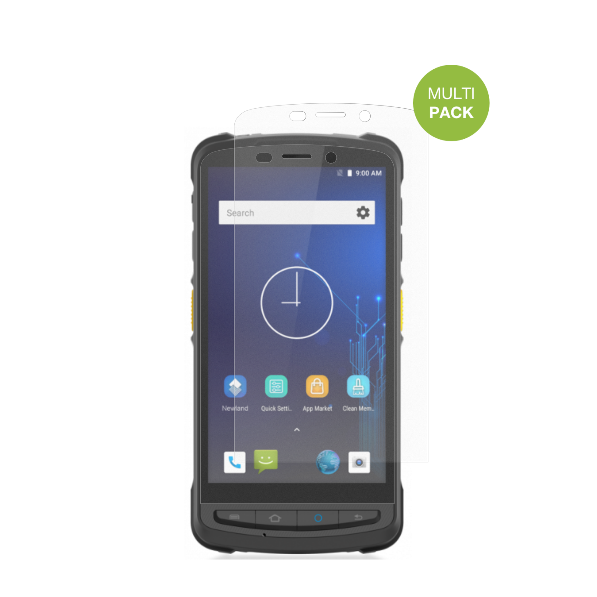 NewlandMT9055 Orca III mit aufgebrachter dipos Displayschutzfolie, die lästige Fingerabdrücke minimiert