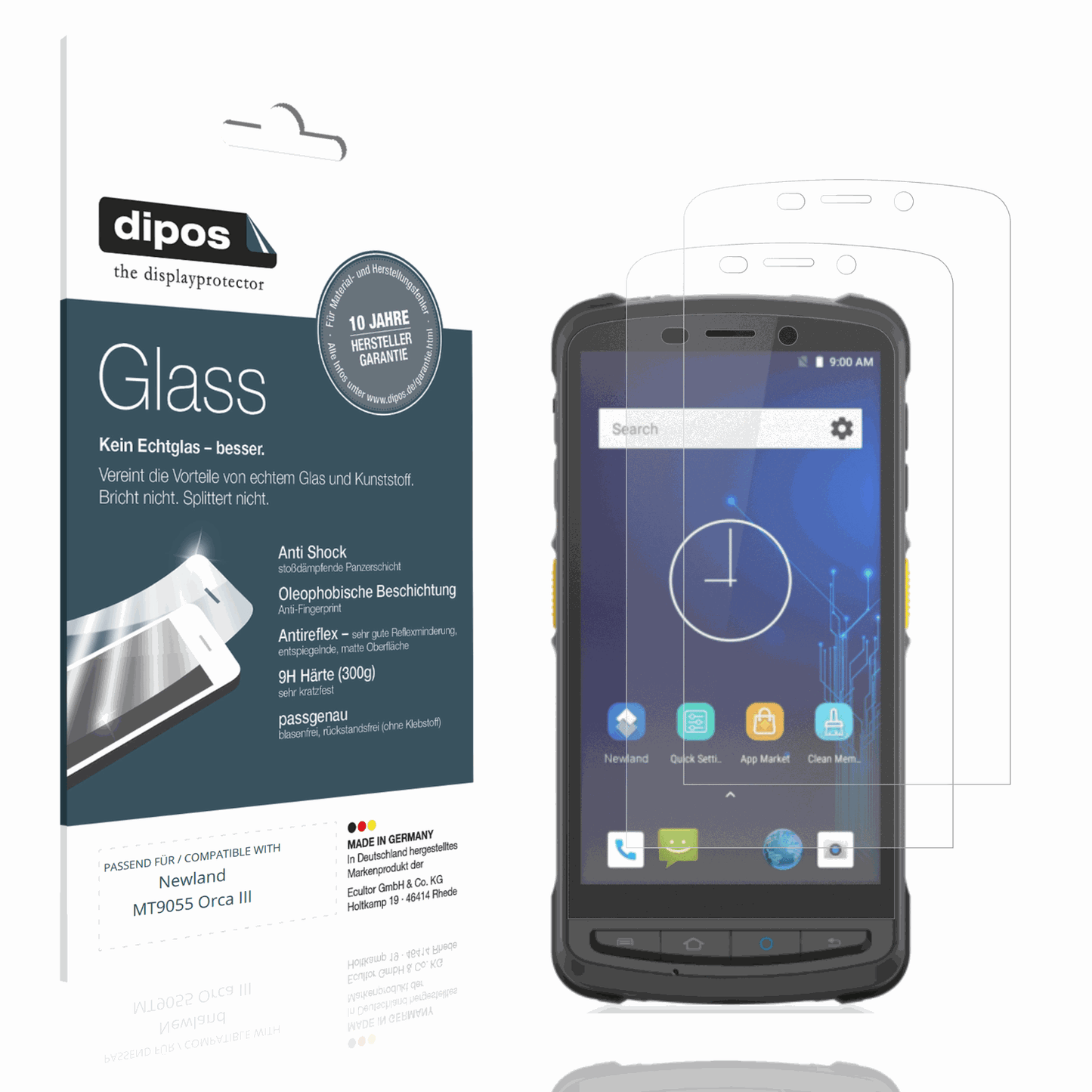 Matte Displayschutzfolie von dipos passend für Newland MT9055 Orca III, 9H kratzfest und blasenfrei montiert