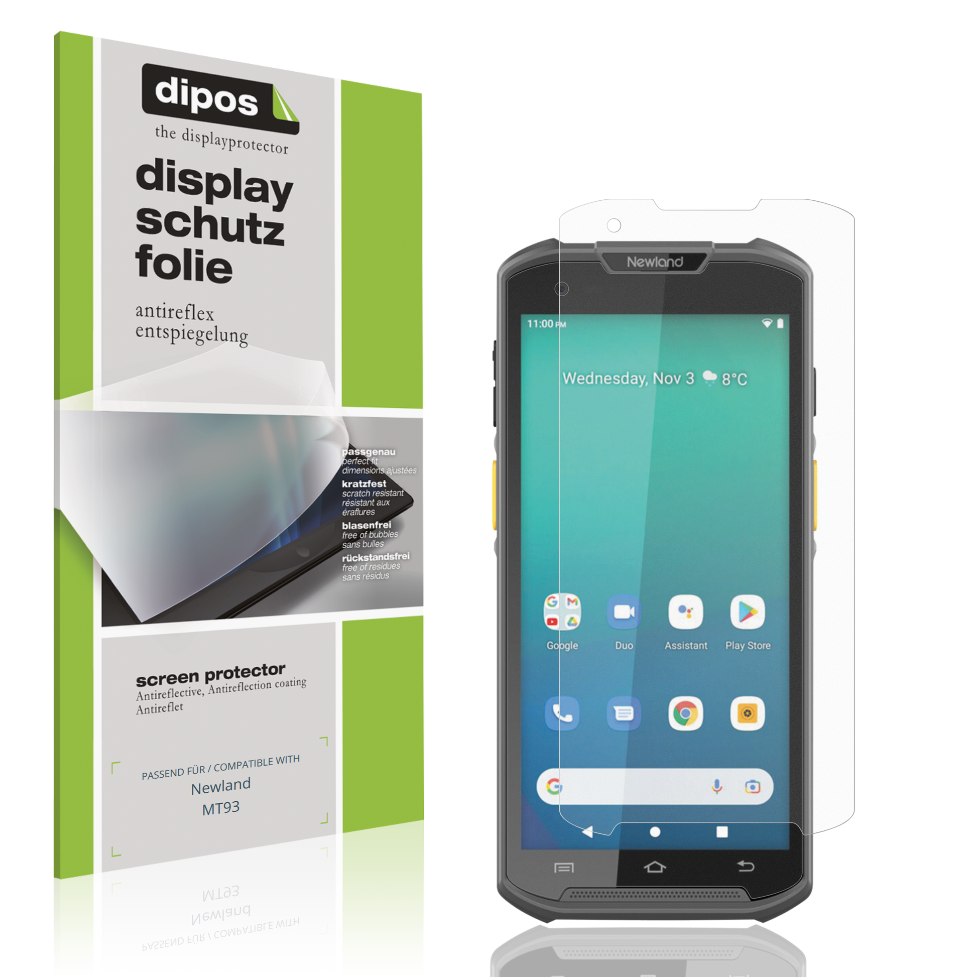 Matte Displayschutzfolie von dipos passend für Newland MT93, präziser Zuschnitt und blasenfrei montiert