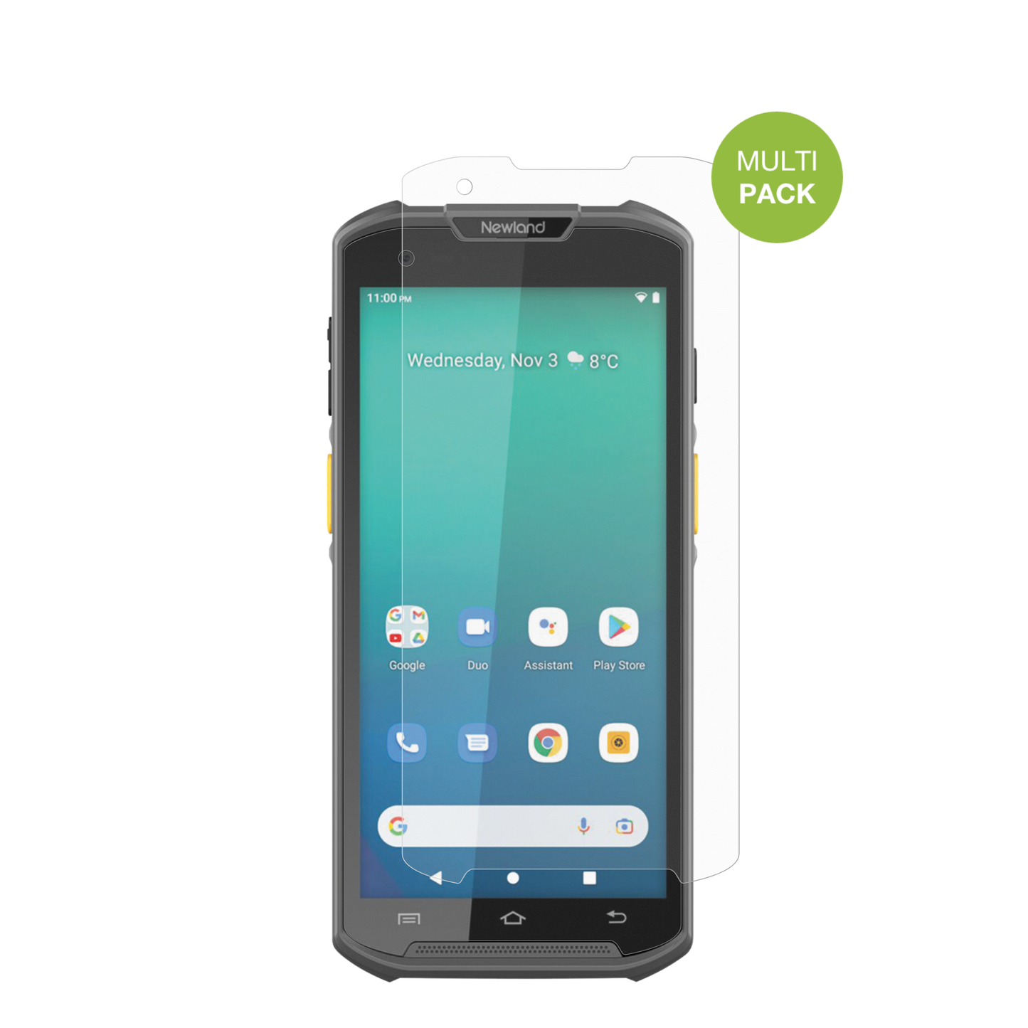 NewlandMT93 mit aufgebrachter dipos Displayschutzfolie, die lästige Fingerabdrücke minimiert