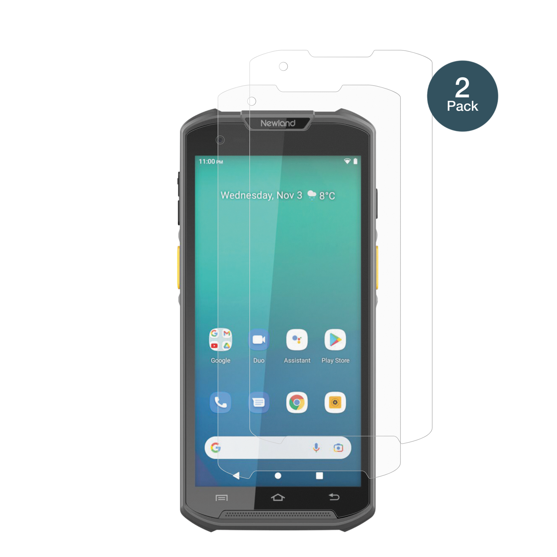 NewlandMT93 mit aufgebrachter dipos Panzerfolie, die lästige Fingerabdrücke minimiert