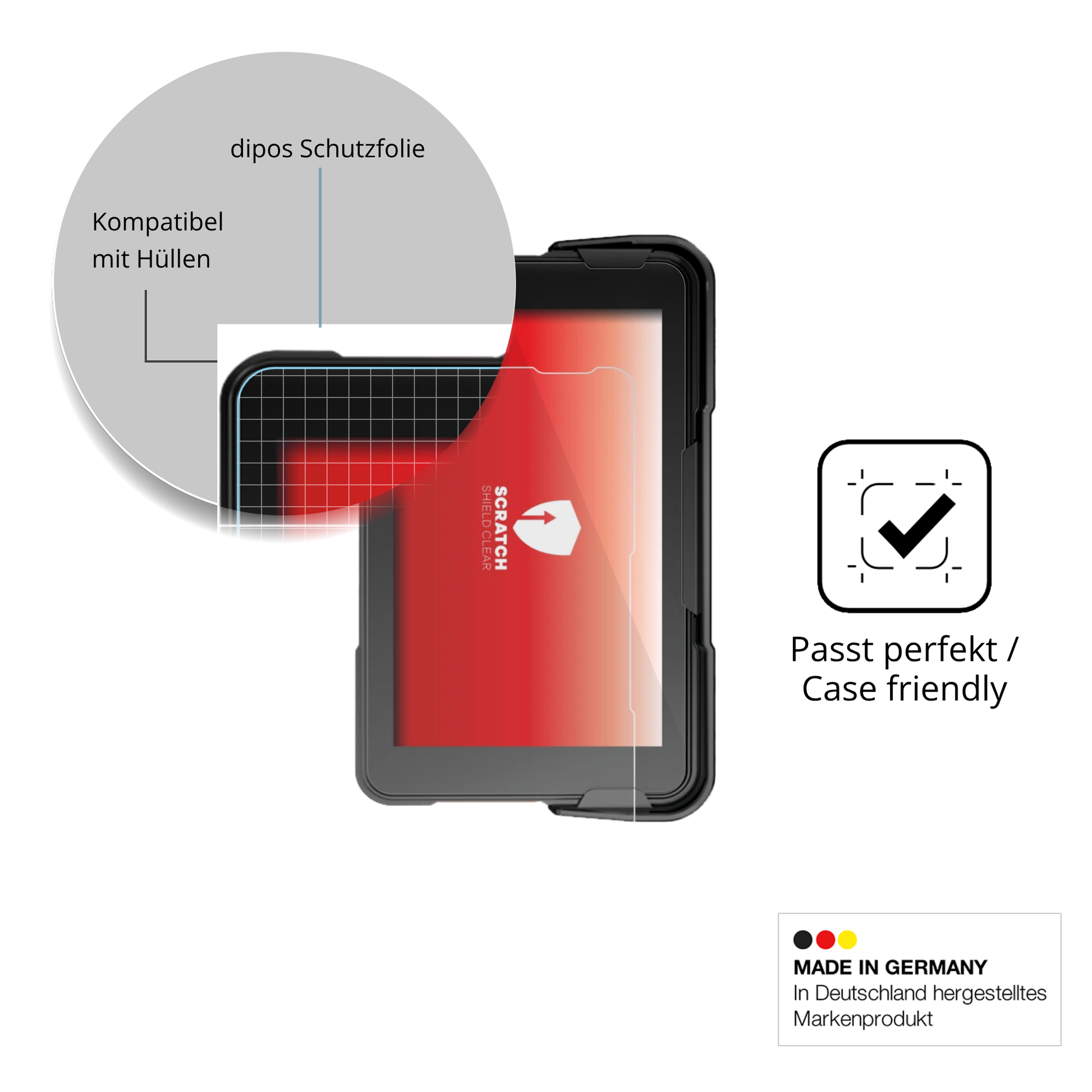Schutzfolie mit optimaler Passform, zur Verwendung mit Hüllen geeignet