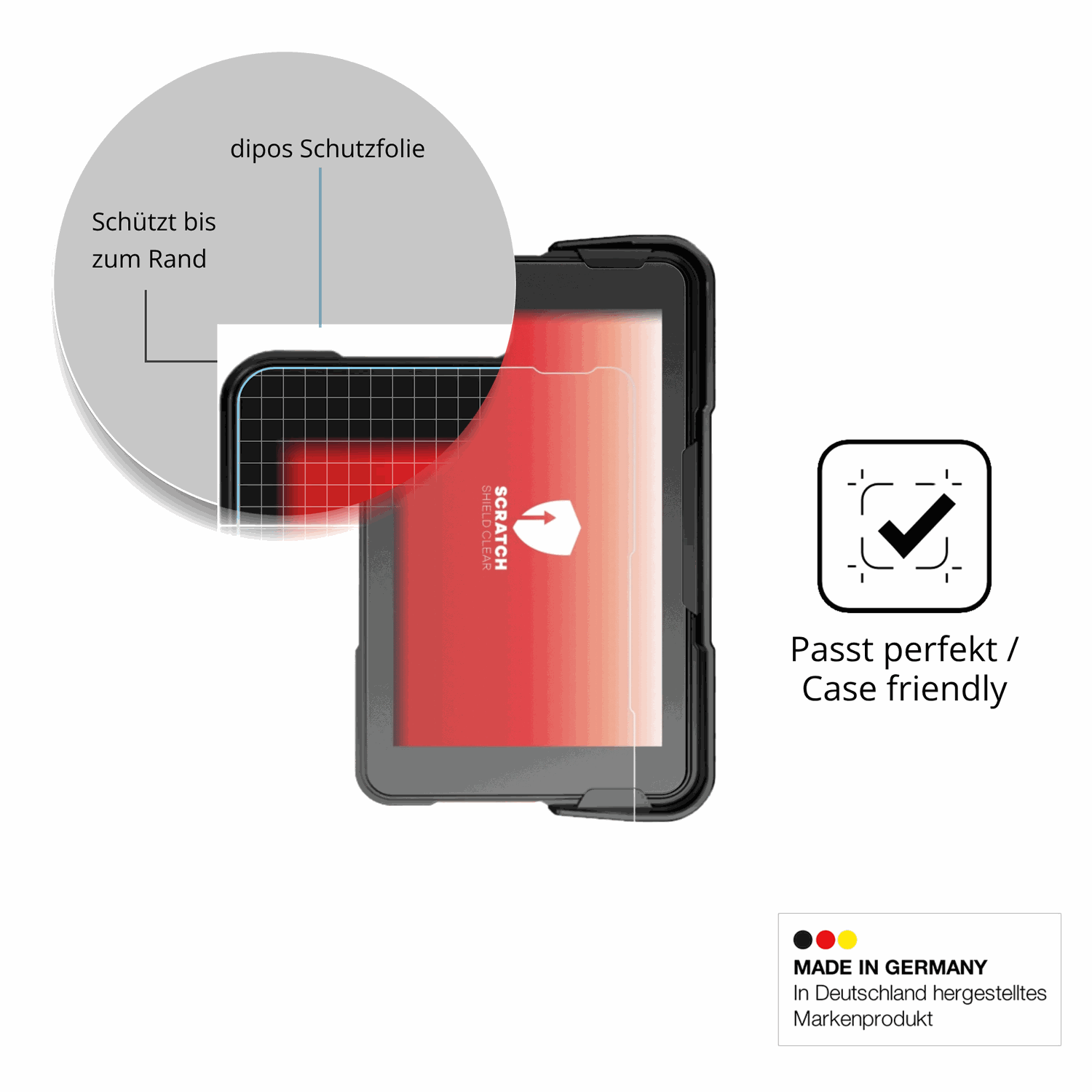 Schutzglasfolie mit optimaler Passform, zur Verwendung mit Hüllen geeignet