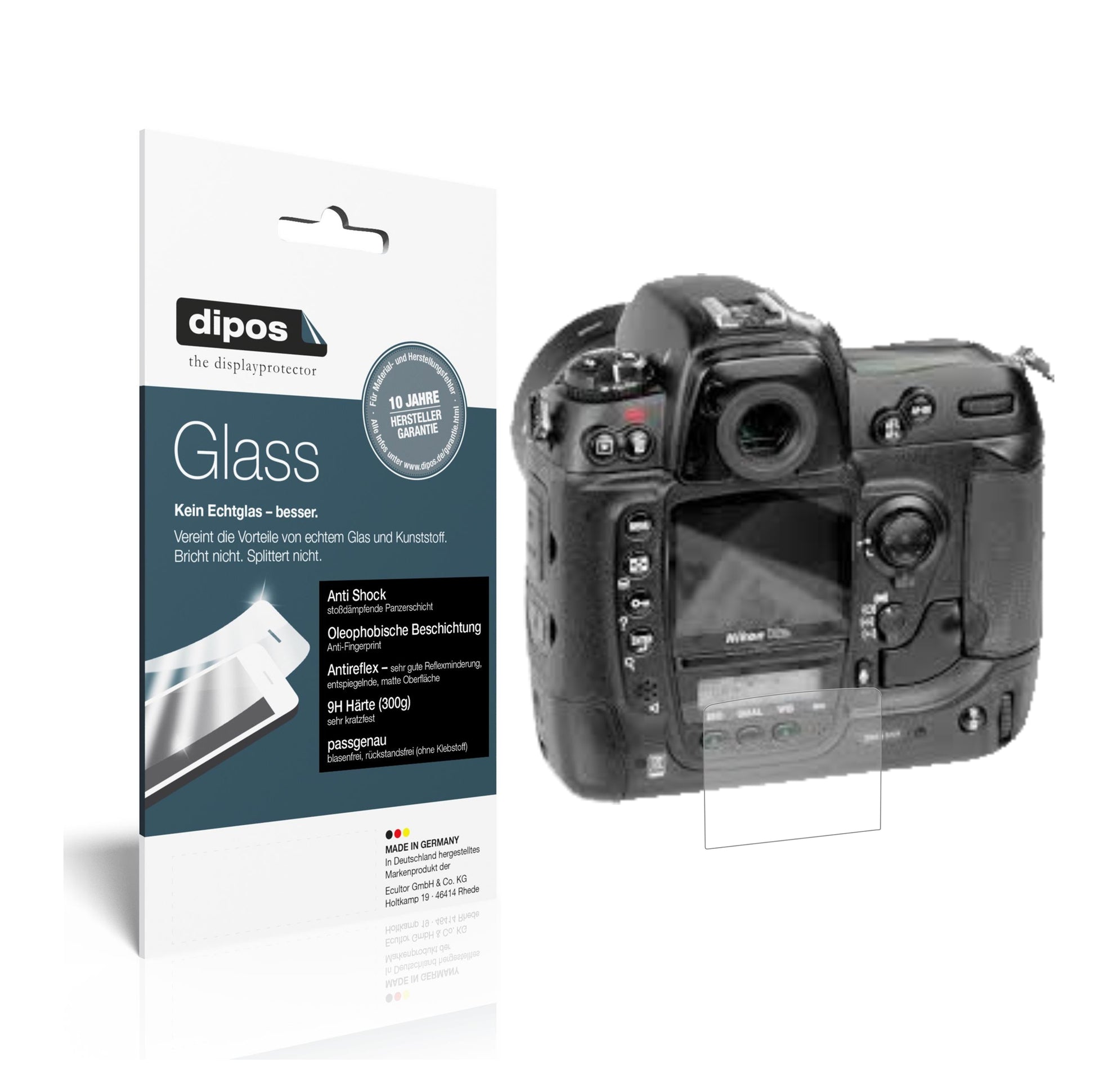 Matte Displayschutzfolie von dipos passend für Nikon D2Hs, 9H kratzfest und blasenfrei montiert