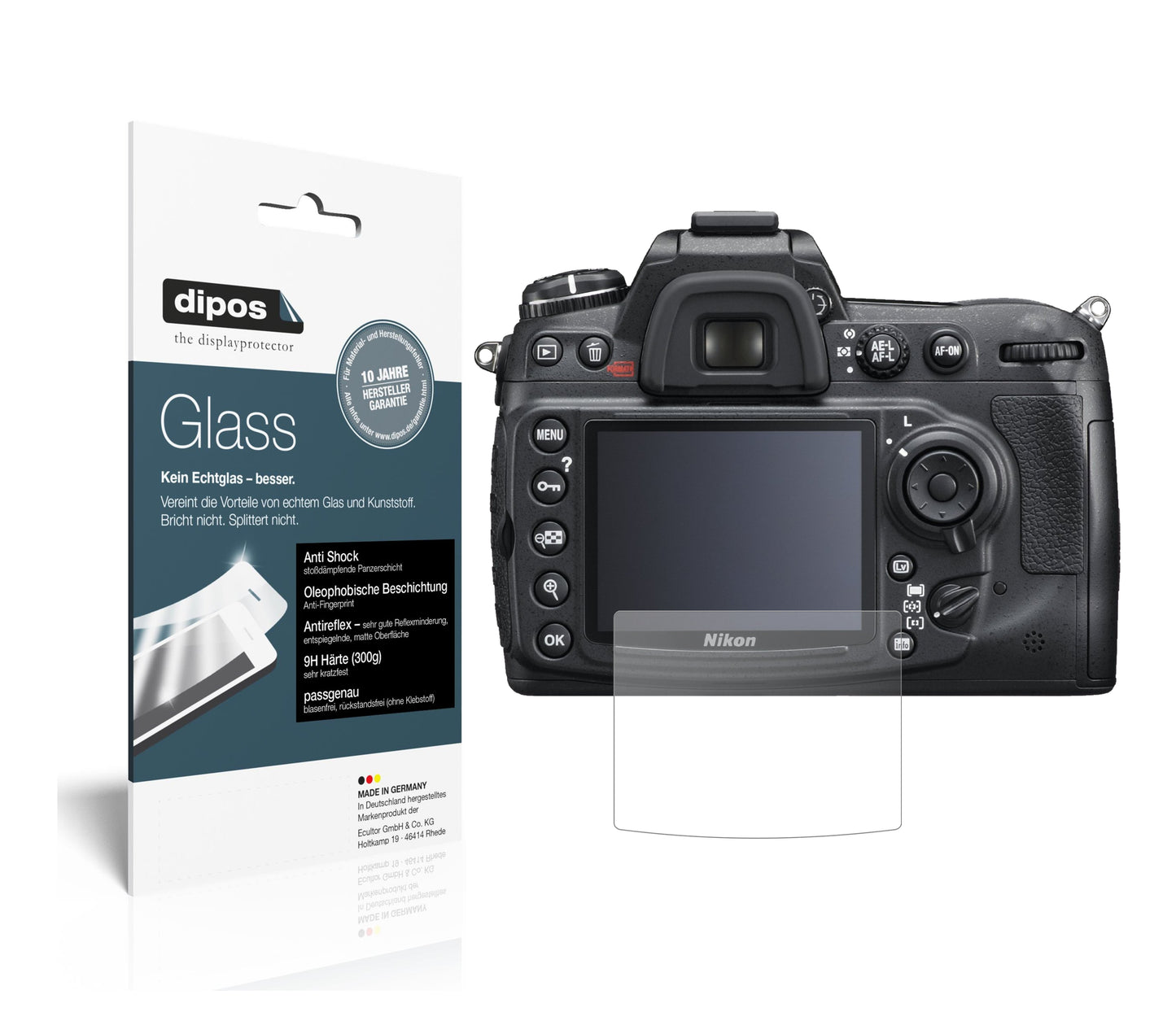 Matte Displayschutzfolie von dipos passend für Nikon D300S, 9H kratzfest und blasenfrei montiert