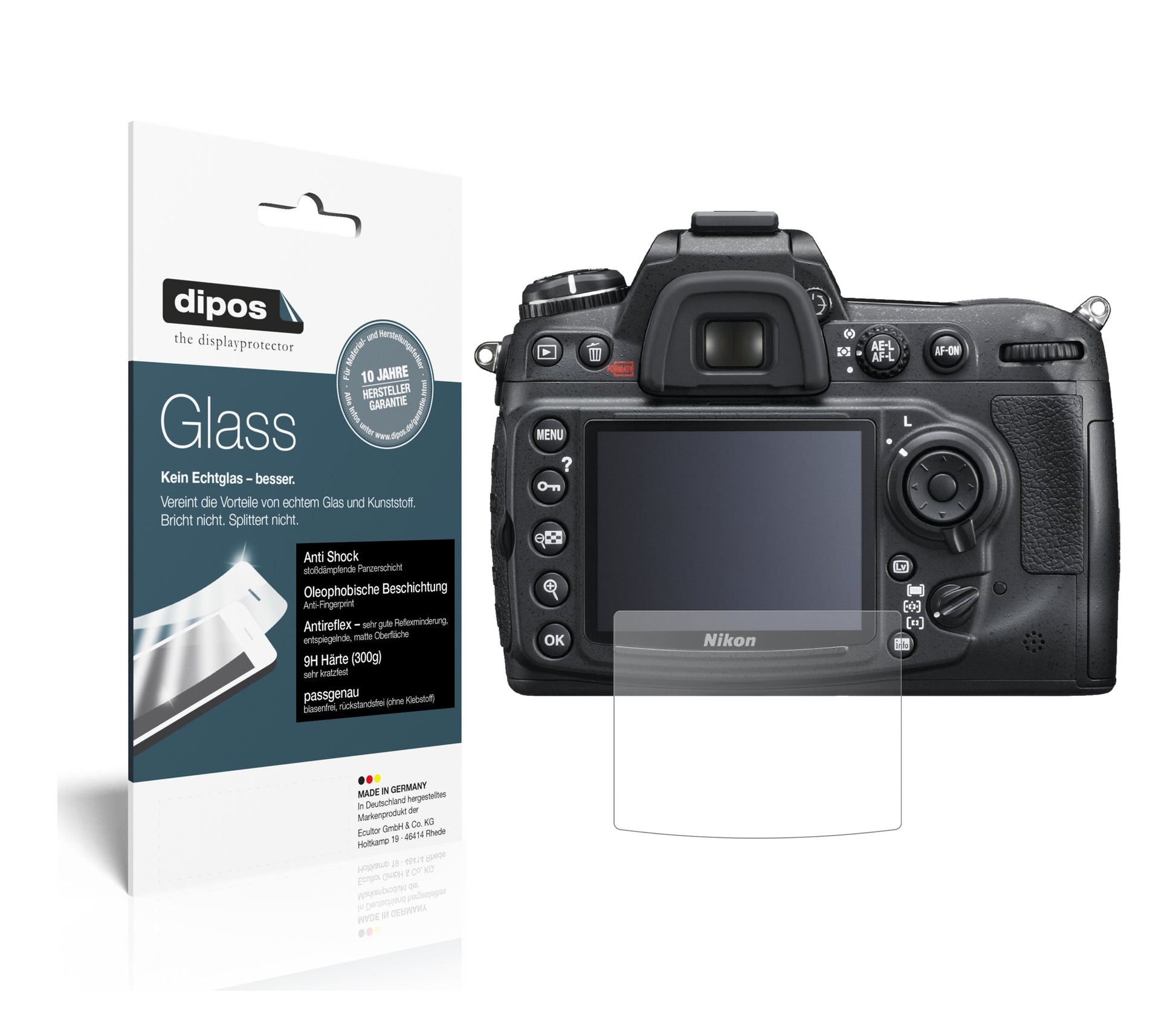 Matte Displayschutzfolie von dipos passend für Nikon D300S, 9H kratzfest und blasenfrei montiert