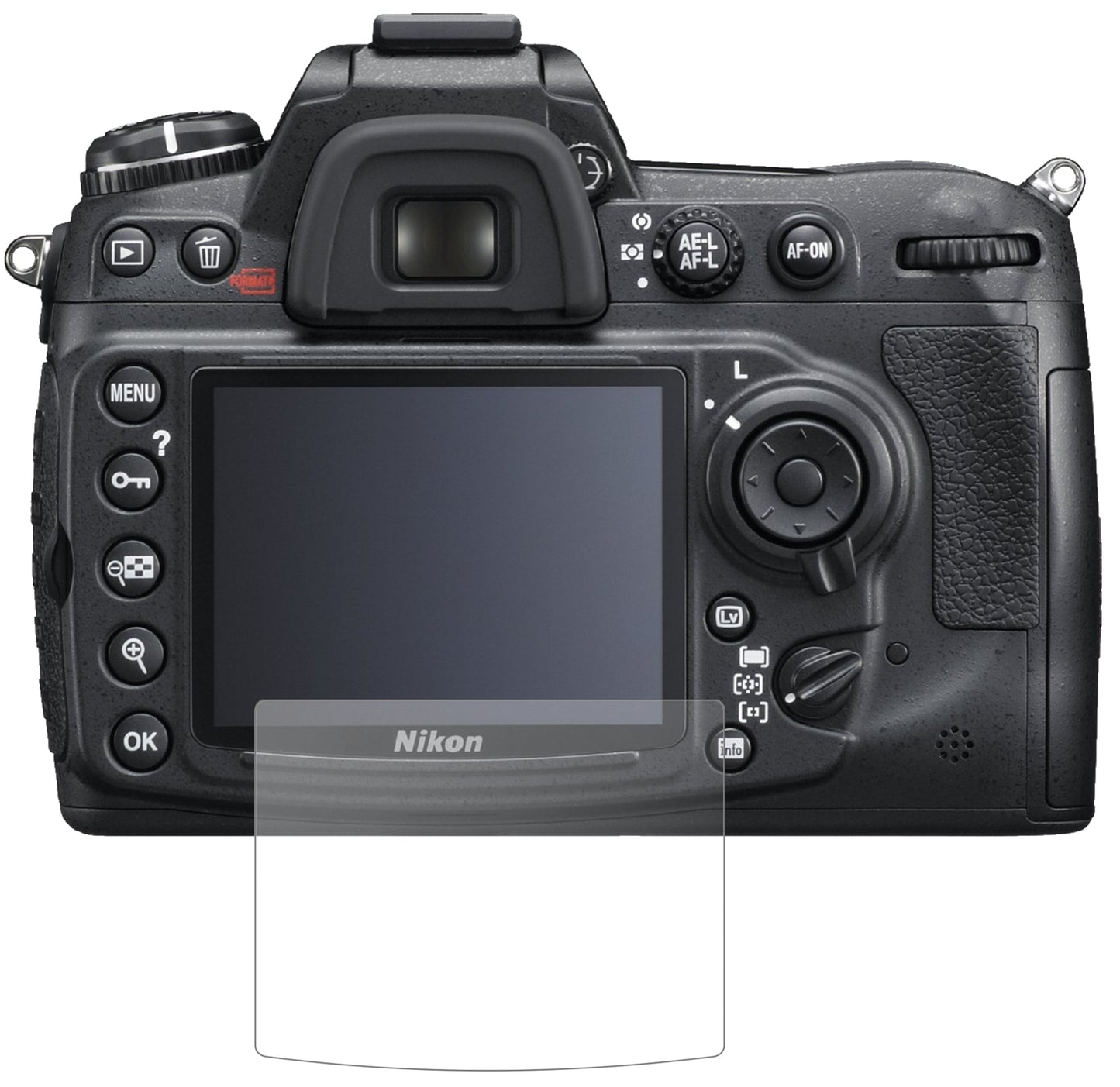 NikonD300S mit aufgebrachter dipos Panzerfolie, die lästige Fingerabdrücke minimiert