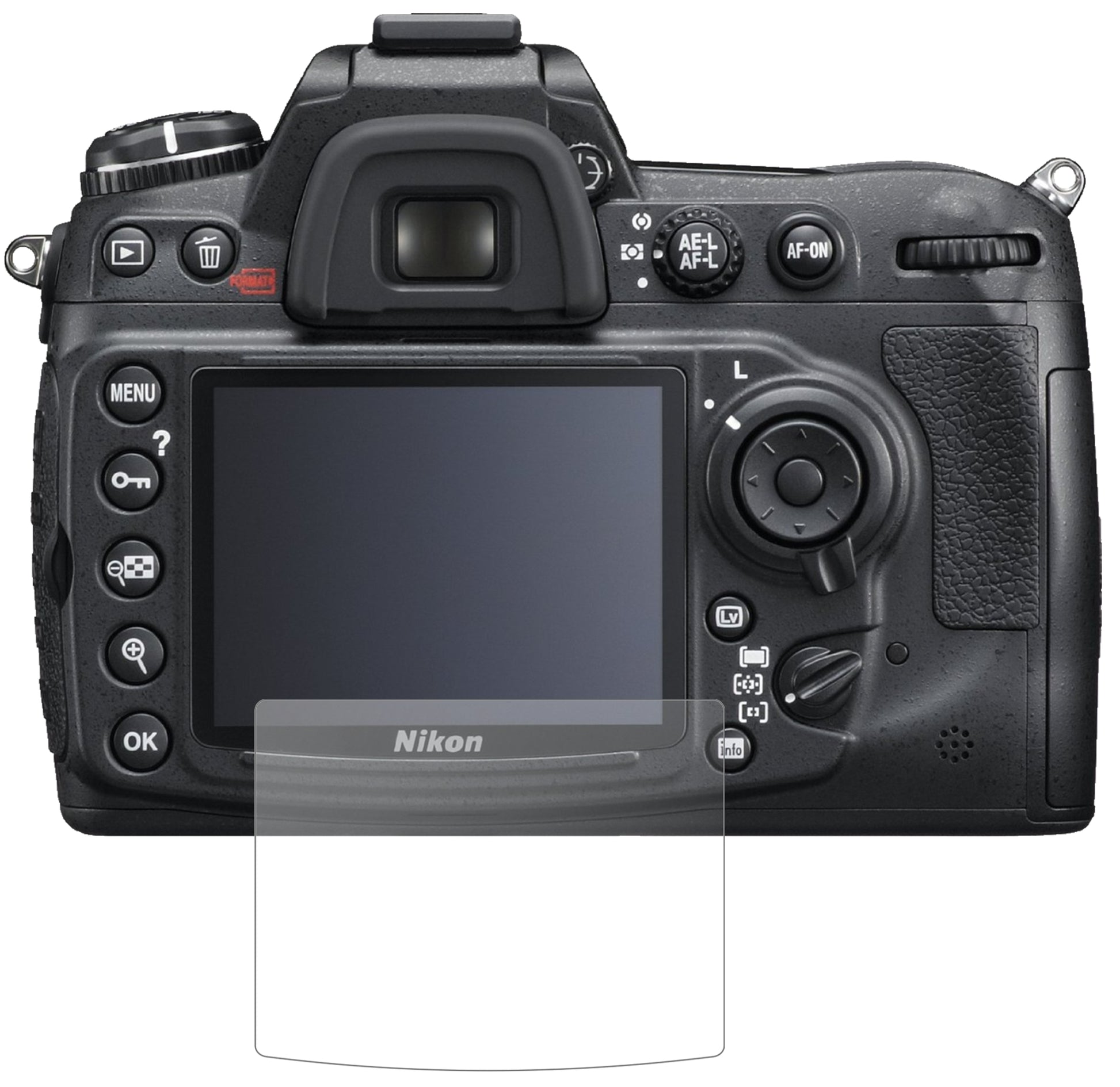 NikonD300S mit aufgebrachter dipos Panzerfolie, die lästige Fingerabdrücke minimiert