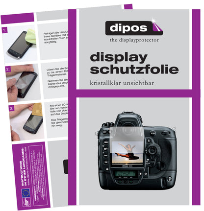 Klare Displayschutzfolie von dipos passend für Nikon D3S, präziser Zuschnitt und blasenfrei montiert