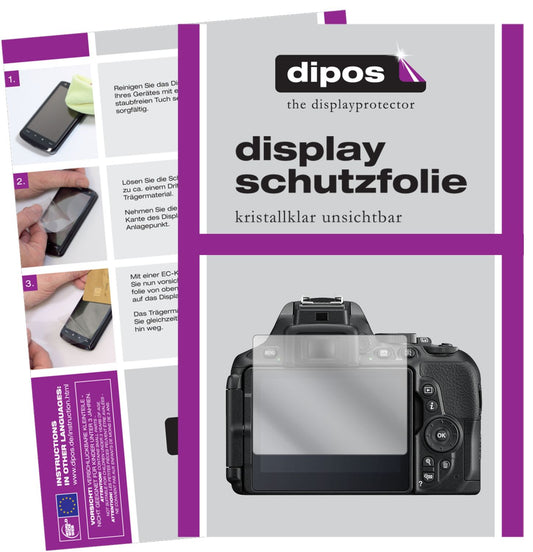 Klare Displayschutzfolie von dipos passend für Nikon D 5600, präziser Zuschnitt und blasenfrei montiert