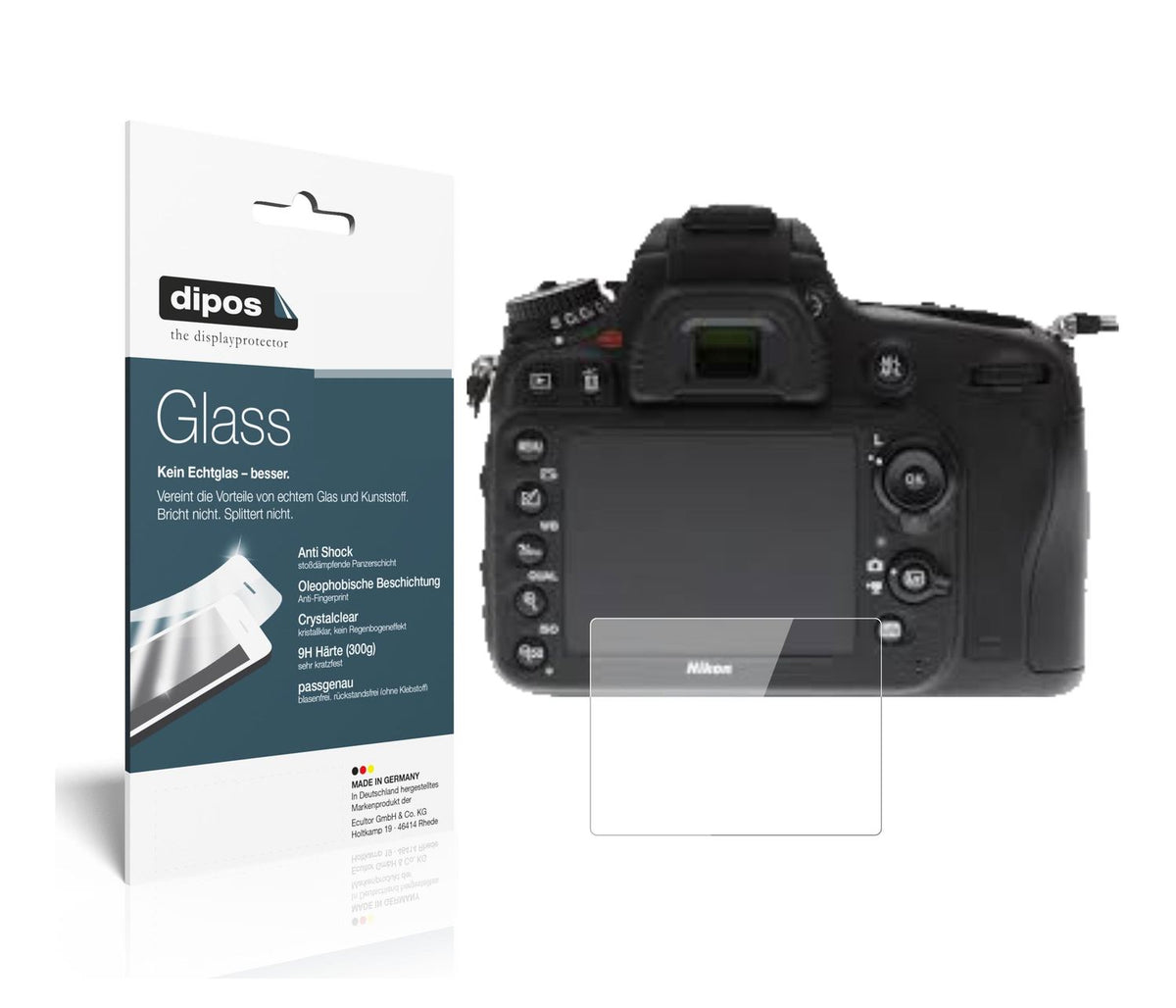 Klare Displayschutzfolie von dipos passend für Nikon D610, 9H kratzfest und blasenfrei montiert