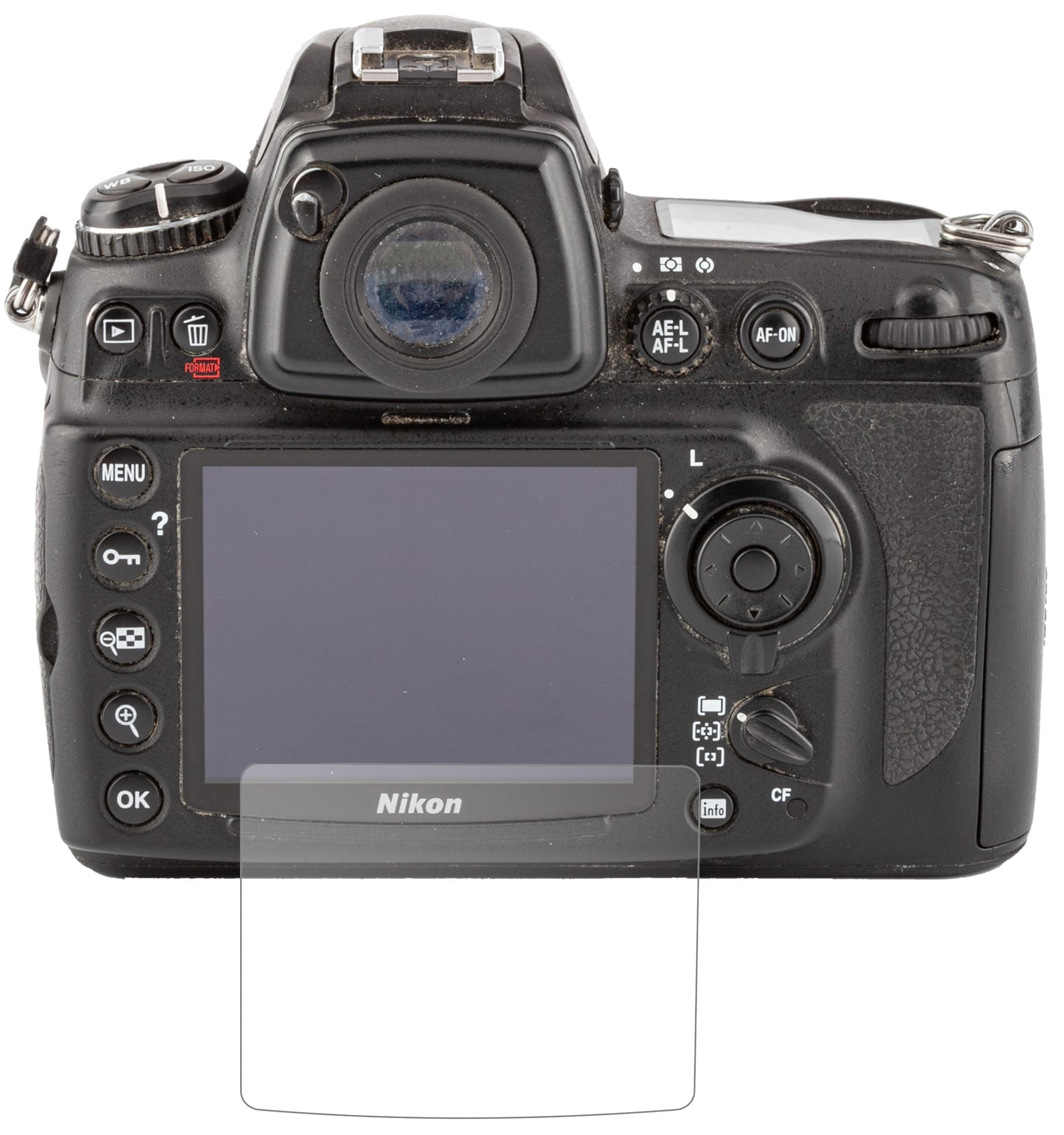NikonD700 mit aufgebrachter dipos Panzerfolie, die lästige Fingerabdrücke minimiert