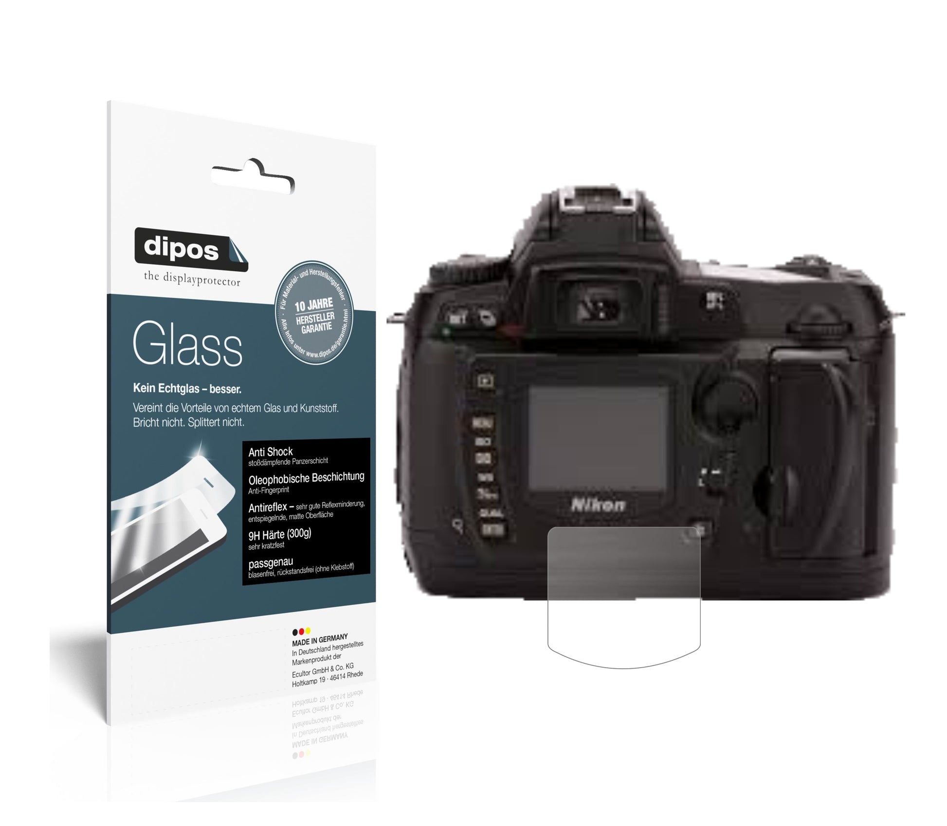 Matte Displayschutzfolie von dipos passend für Nikon D70s, 9H kratzfest und blasenfrei montiert