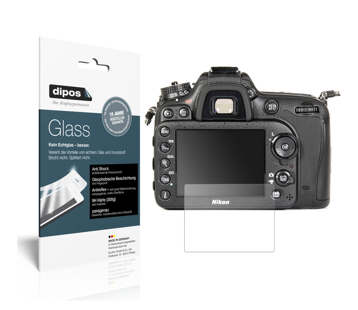 Matte Displayschutzfolie von dipos passend für Nikon D7100, 9H kratzfest und blasenfrei montiert