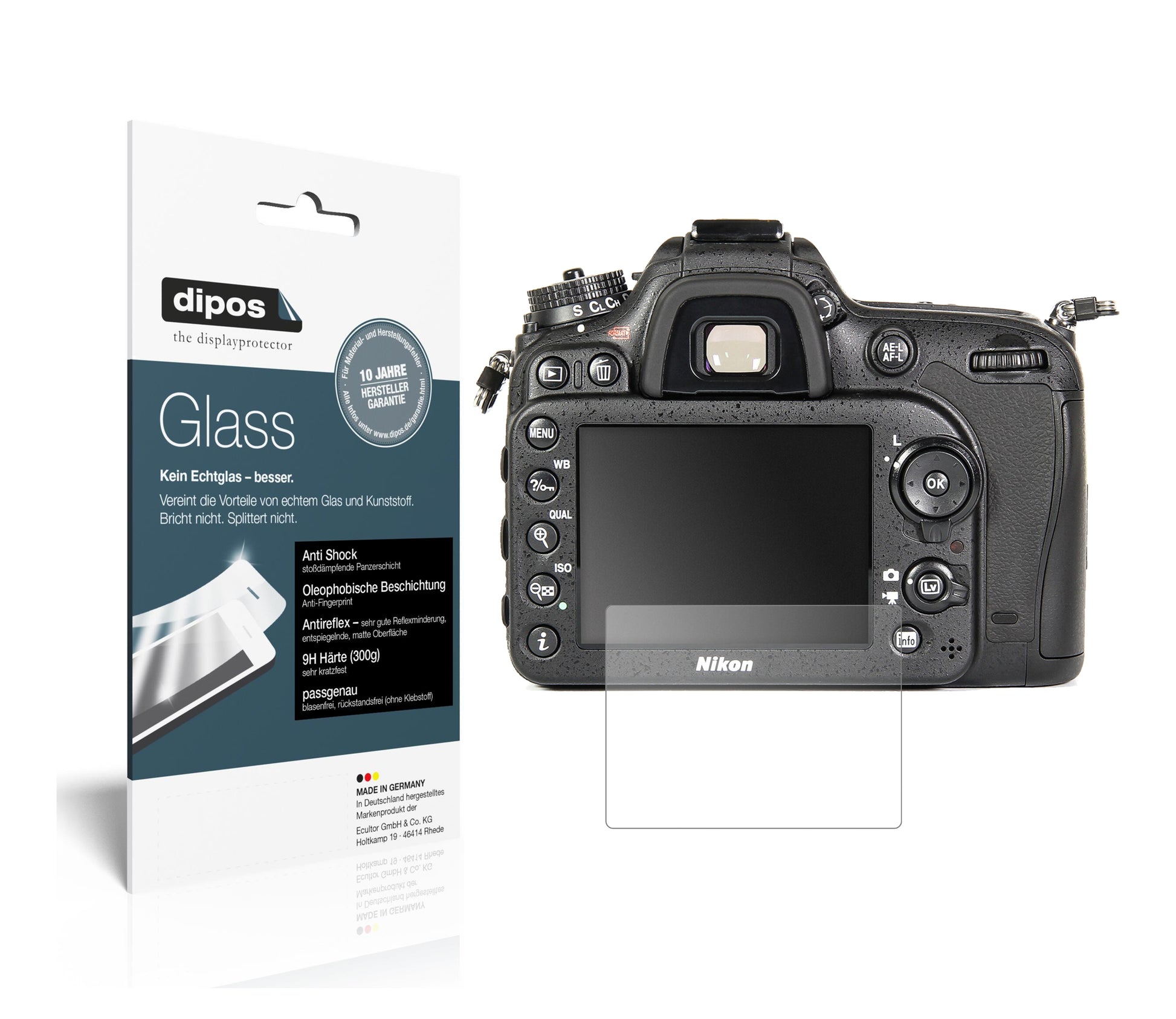 Matte Displayschutzfolie von dipos passend für Nikon D7100, 9H kratzfest und blasenfrei montiert