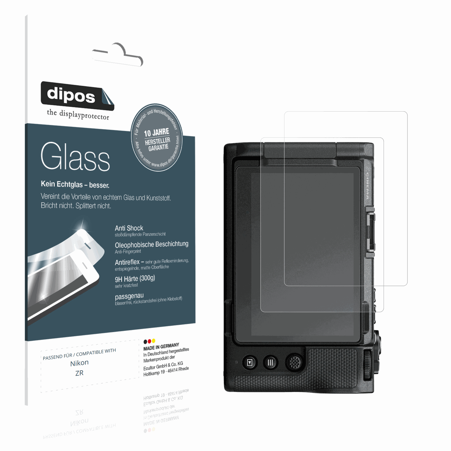 Matte Displayschutzfolie von dipos passend für Nikon ZR, 9H kratzfest und blasenfrei montiert