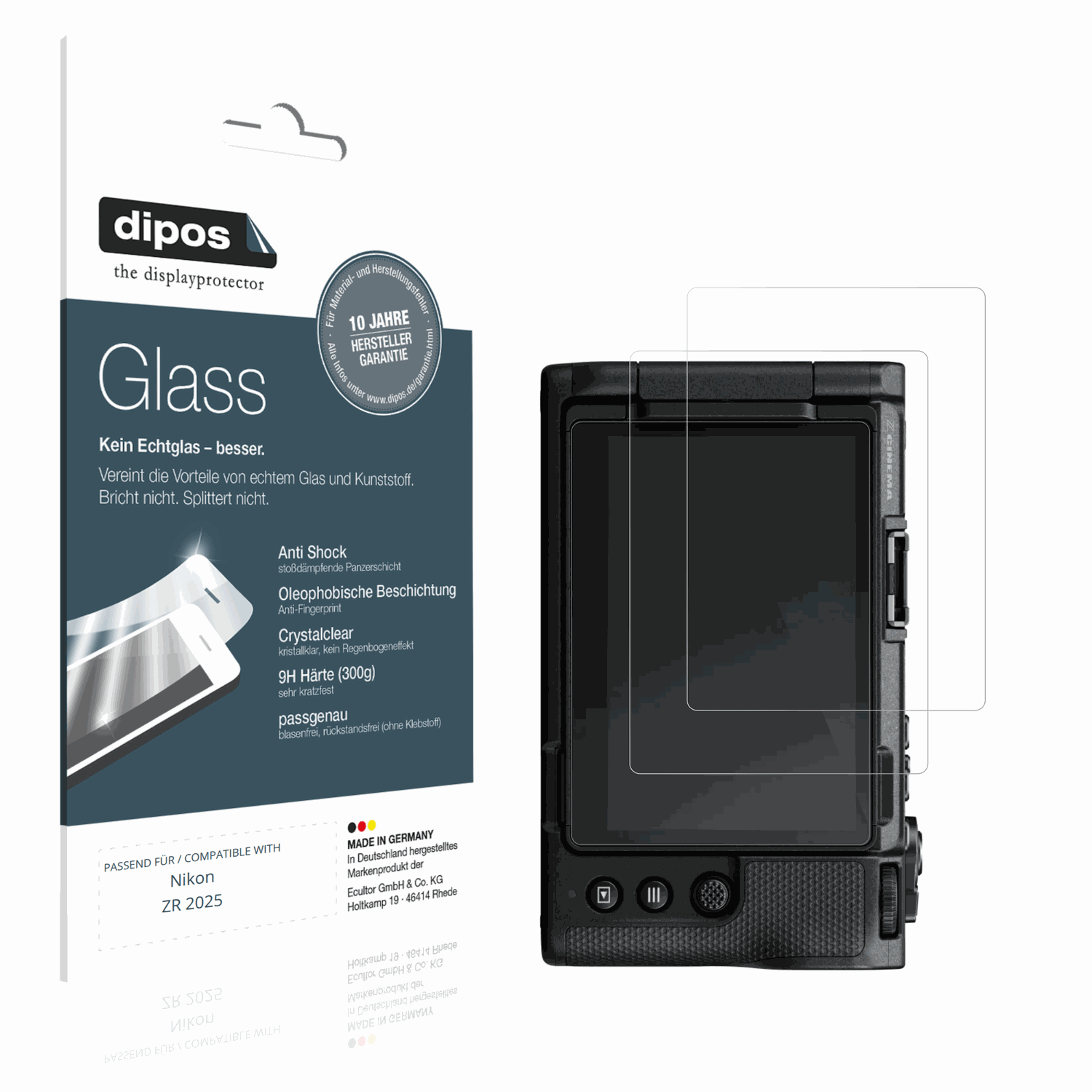 Klare Displayschutzfolie von dipos passend für Nikon ZR 2025, 9H kratzfest und blasenfrei montiert