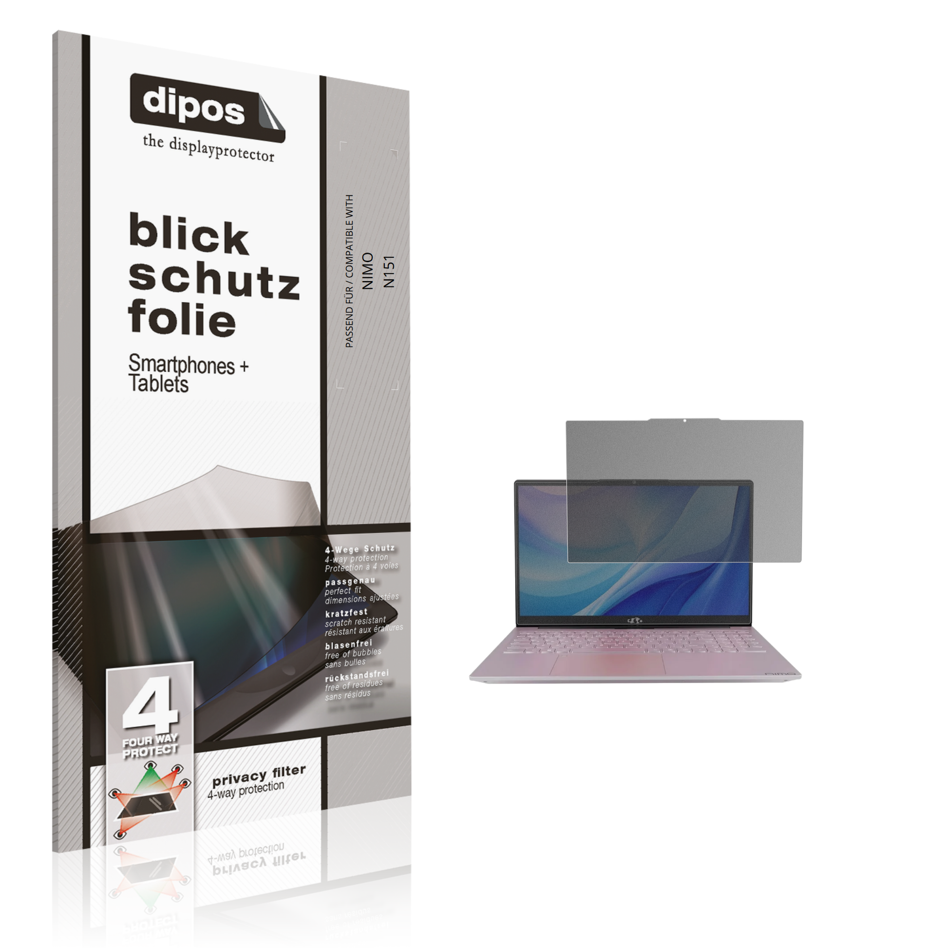 Blickschutzfolie von dipos passend für NIMO N151, präziser Zuschnitt und blasenfrei montiert